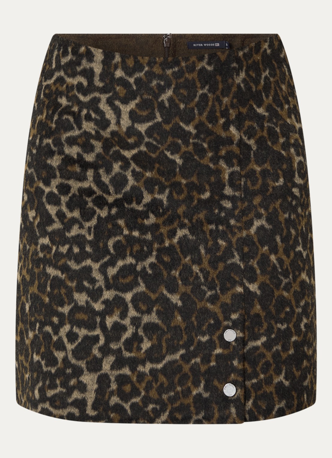 River Woods Mini rok met panterprint - voorkant 3 donkerbruin