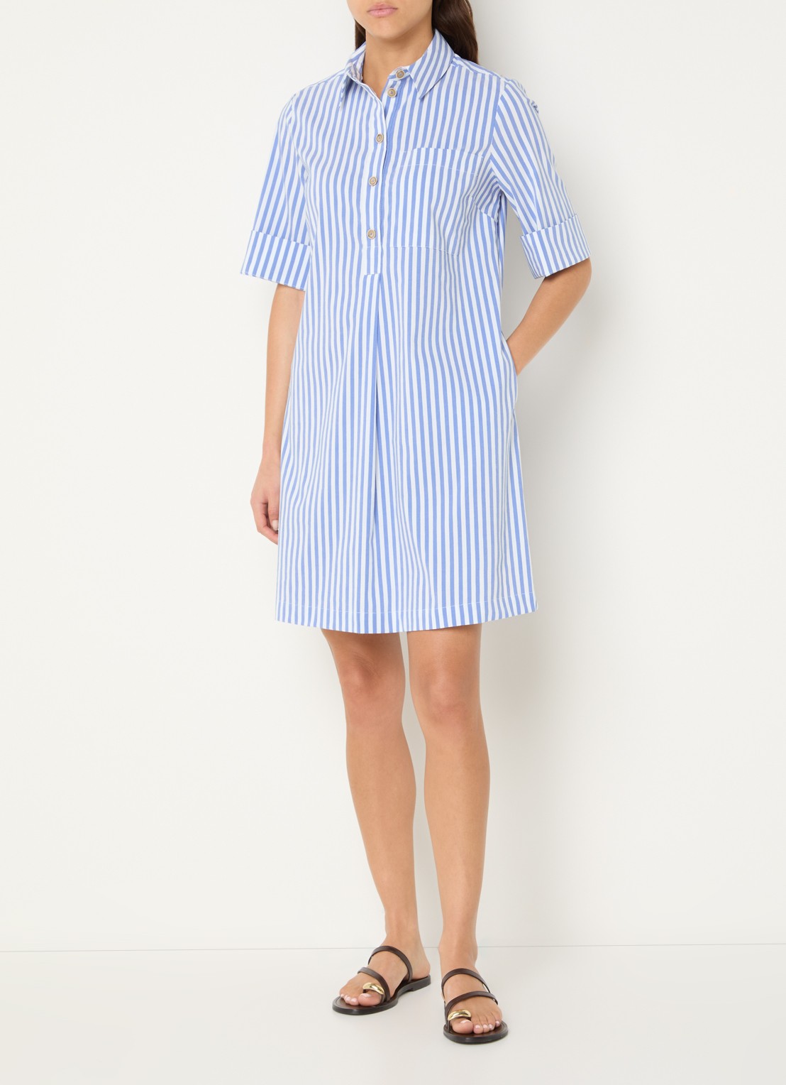 River Woods Mini tuniekjurk met streepprint en borstzak - voorkant 3 blauw