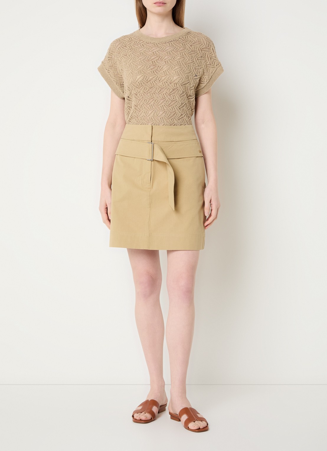 River Woods Minirok met ceintuur - voorkant 3 khaki