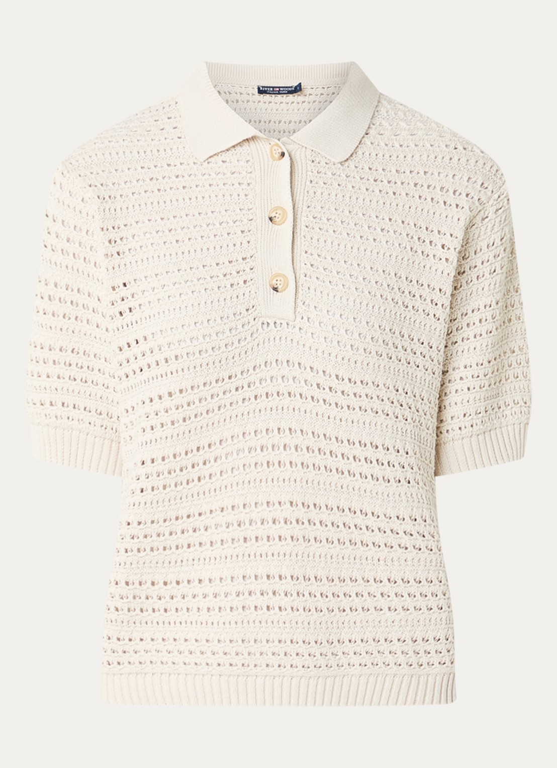 River Woods Polo met opengewerkt dessin - voorkant gebroken wit