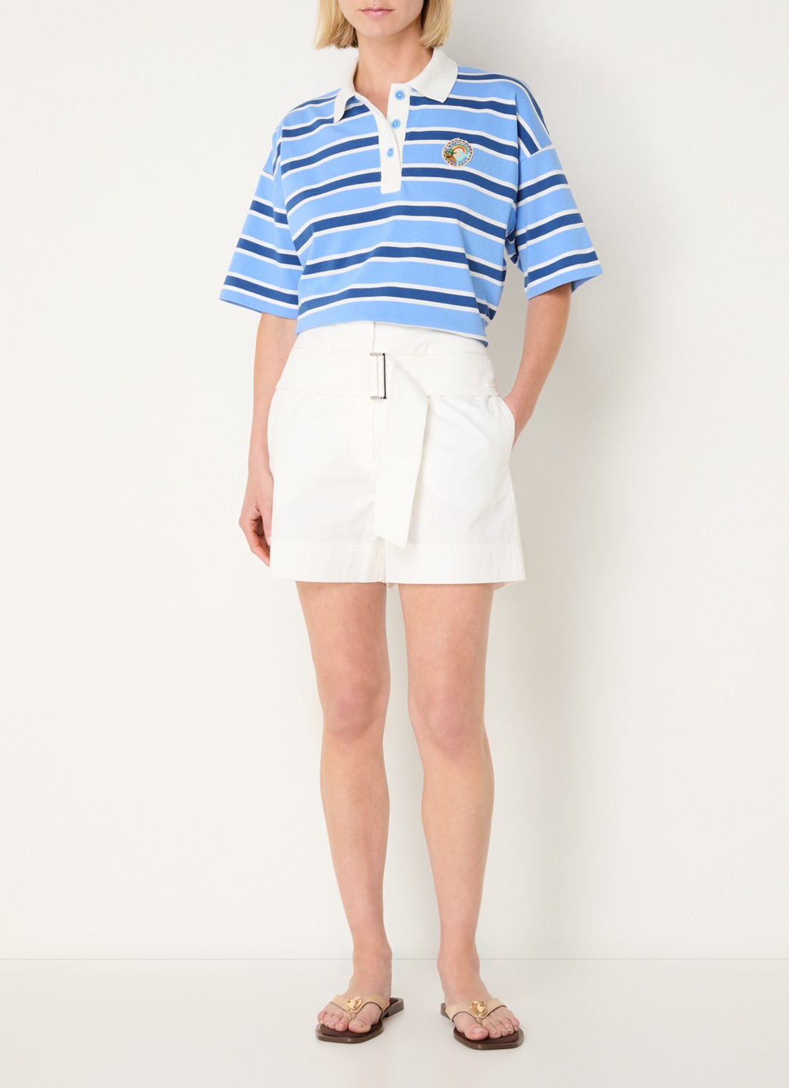 River Woods Polo met streepprint - voorkant 2 blauw