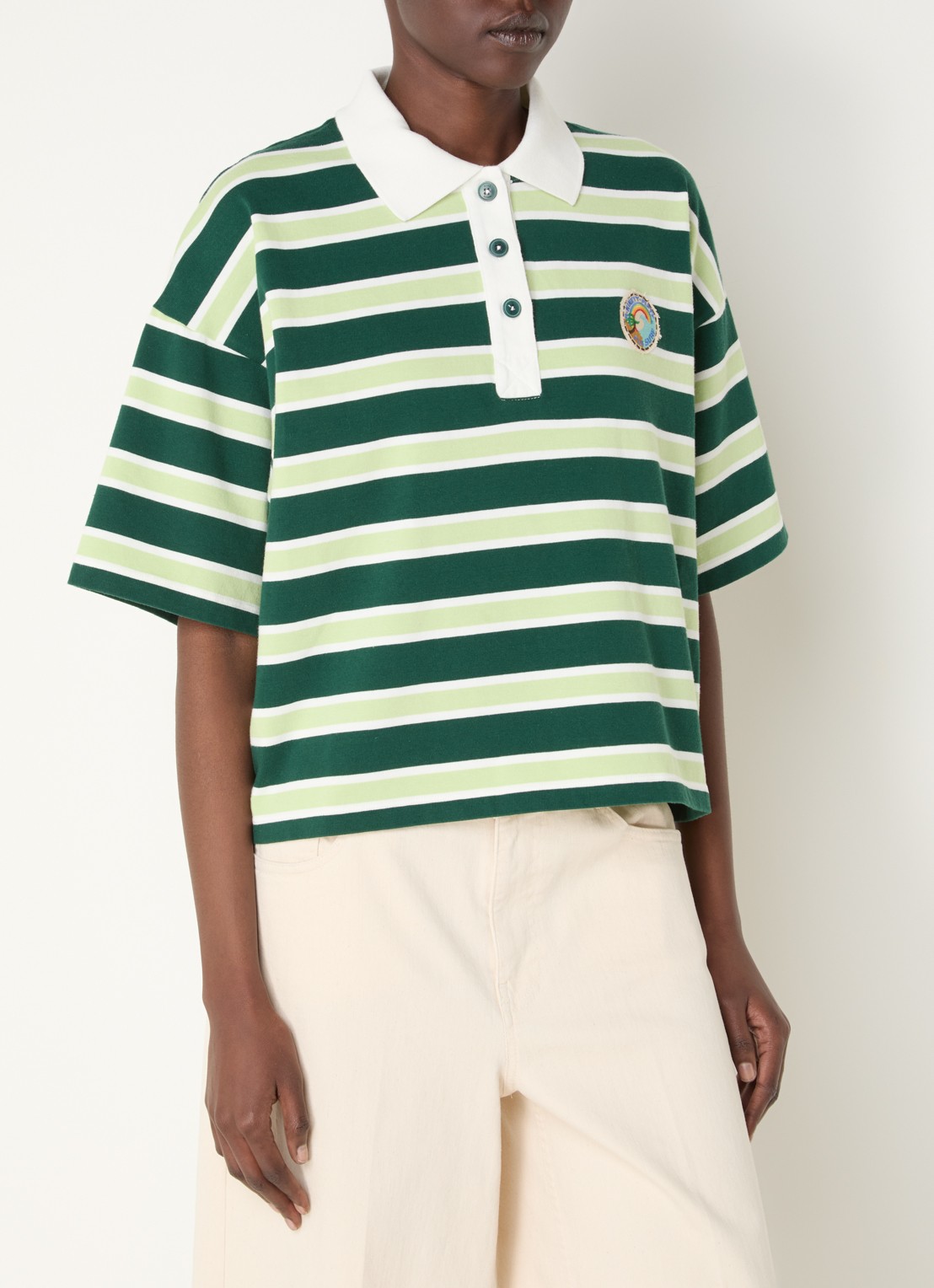River Woods Polo met streepprint - detail groen