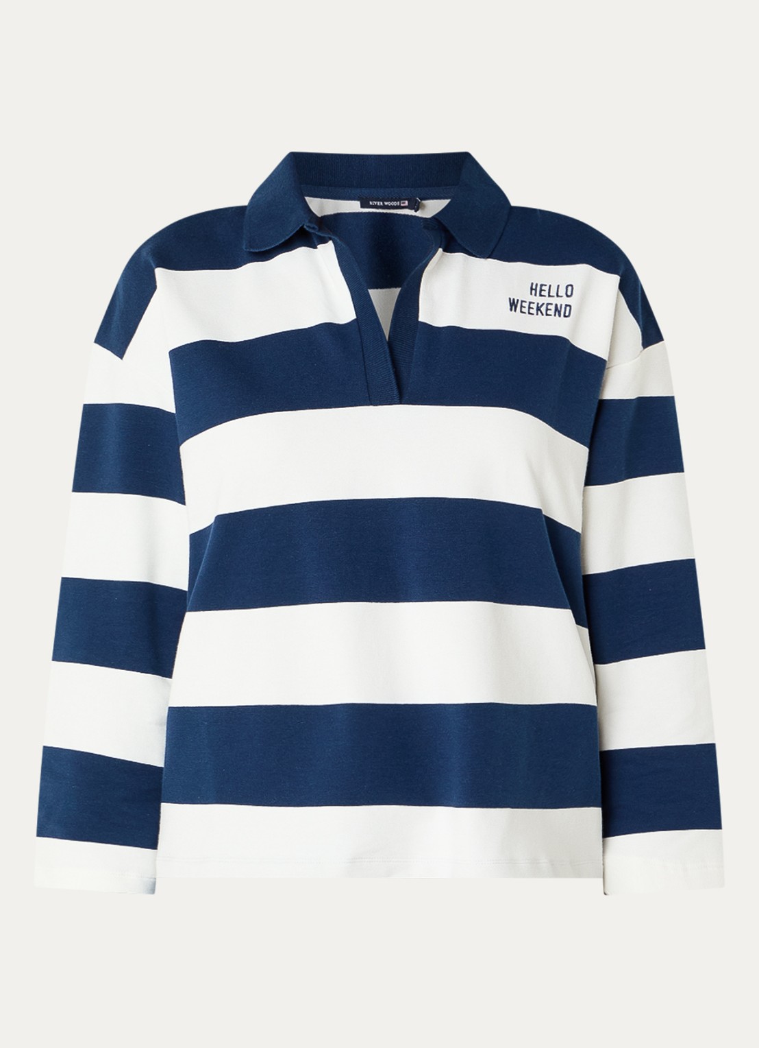 River Woods Polo met streepprint - voorkant indigo