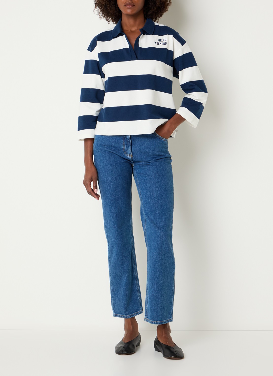 River Woods Polo met streepprint - voorkant 2 indigo