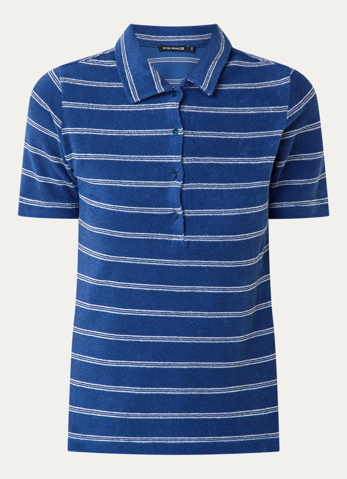 River Woods Polo van badstof met streepprint - voorkant indigo