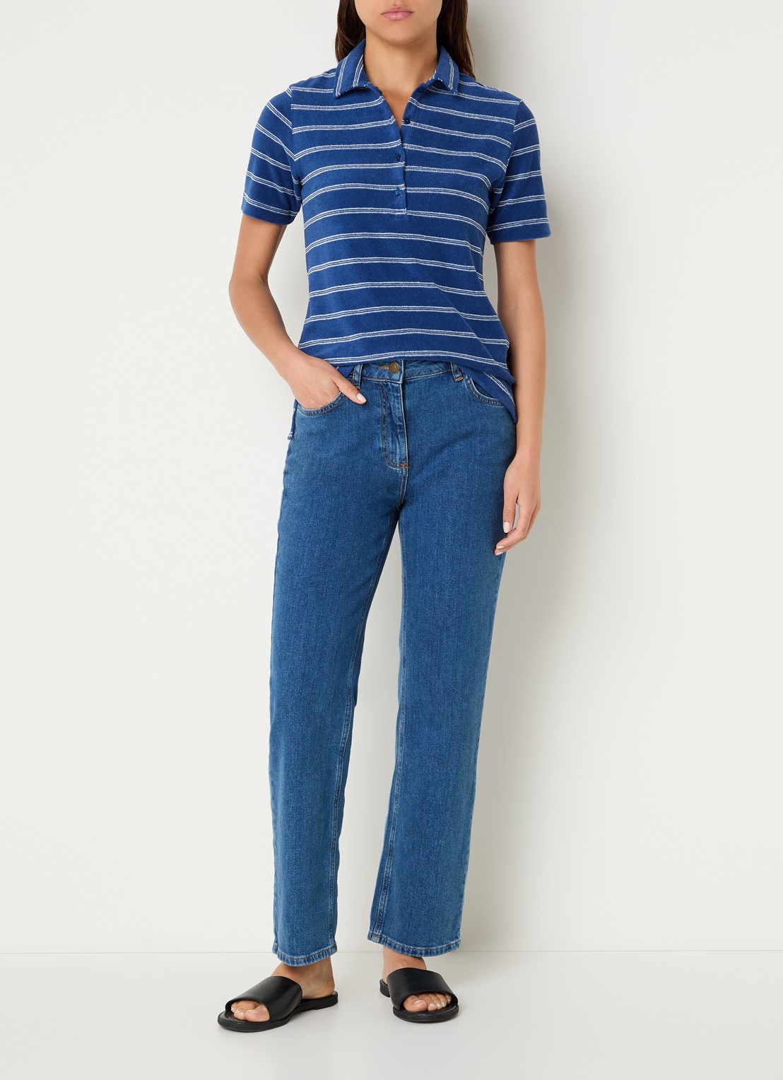 River Woods Polo van badstof met streepprint - voorkant 2 indigo