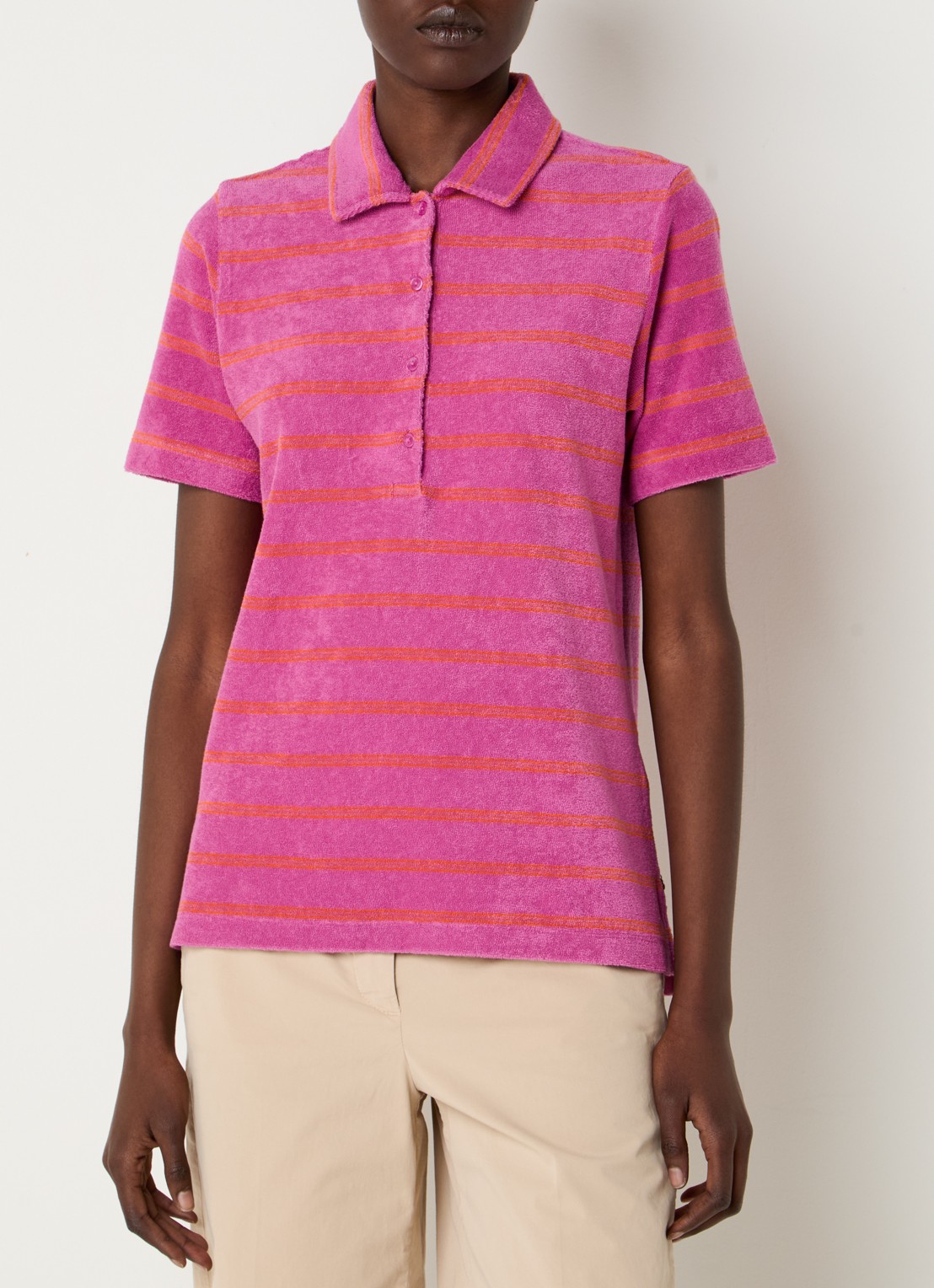 River Woods Polo van badstof met streepprint - detail fuchsia