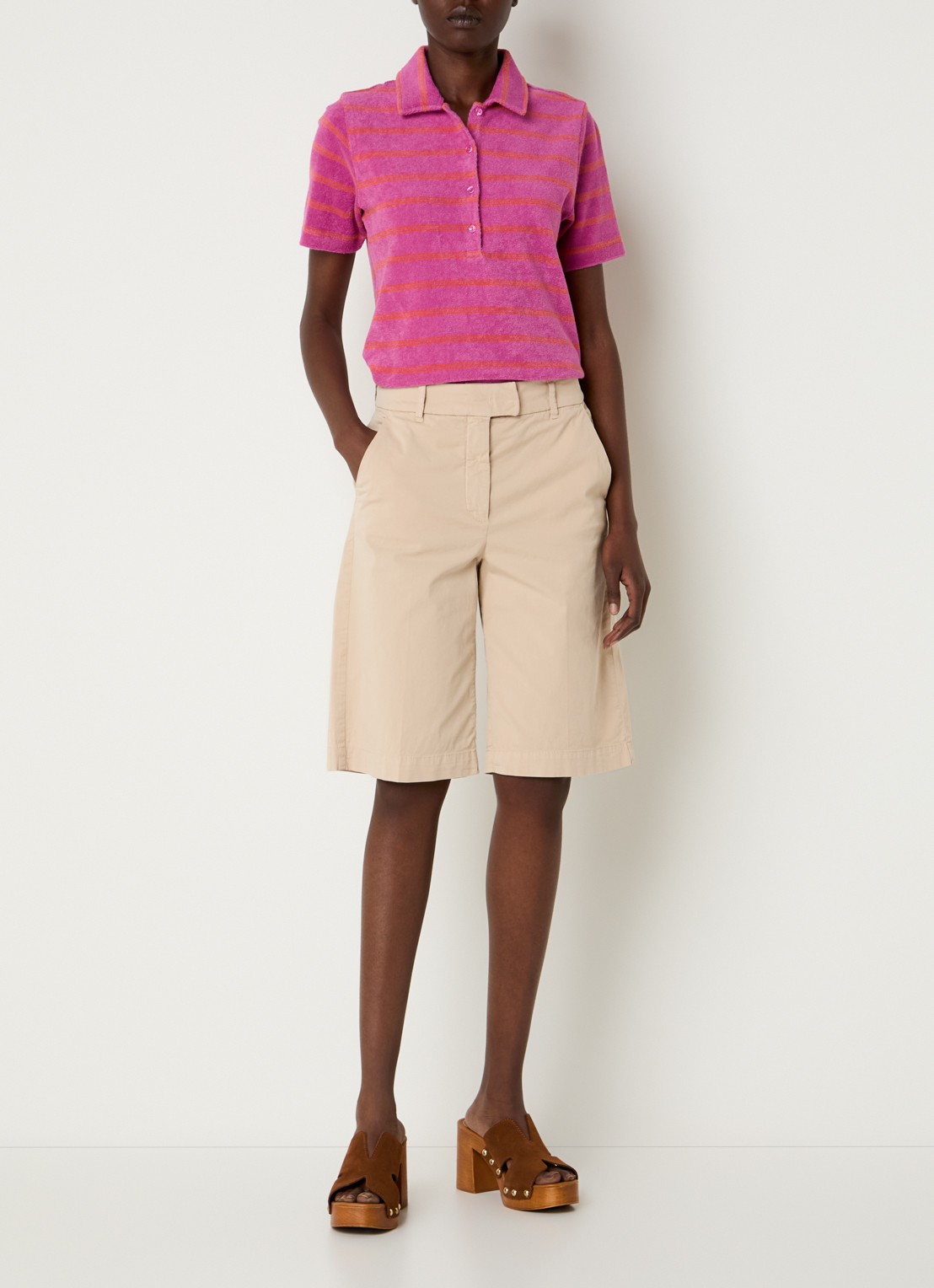 River Woods Polo van badstof met streepprint - voorkant 3 fuchsia