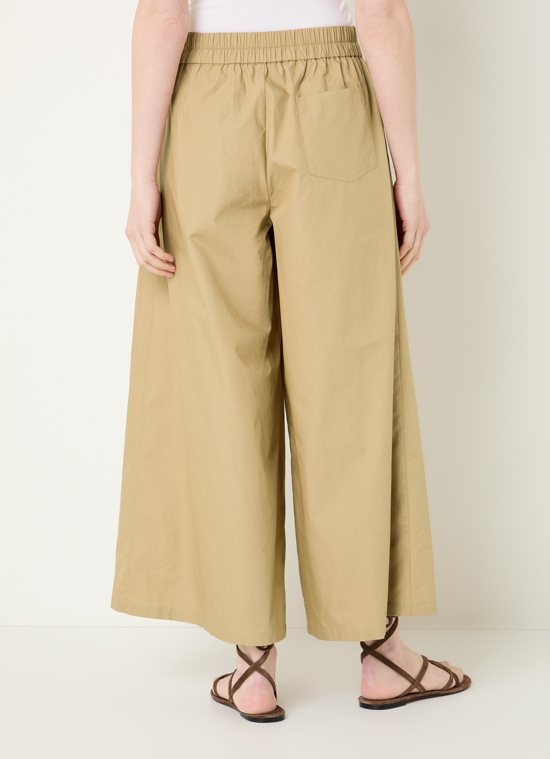 River Woods Poplin mid waist wide fit palazzo broek met steekzakken - achterkant mosterd