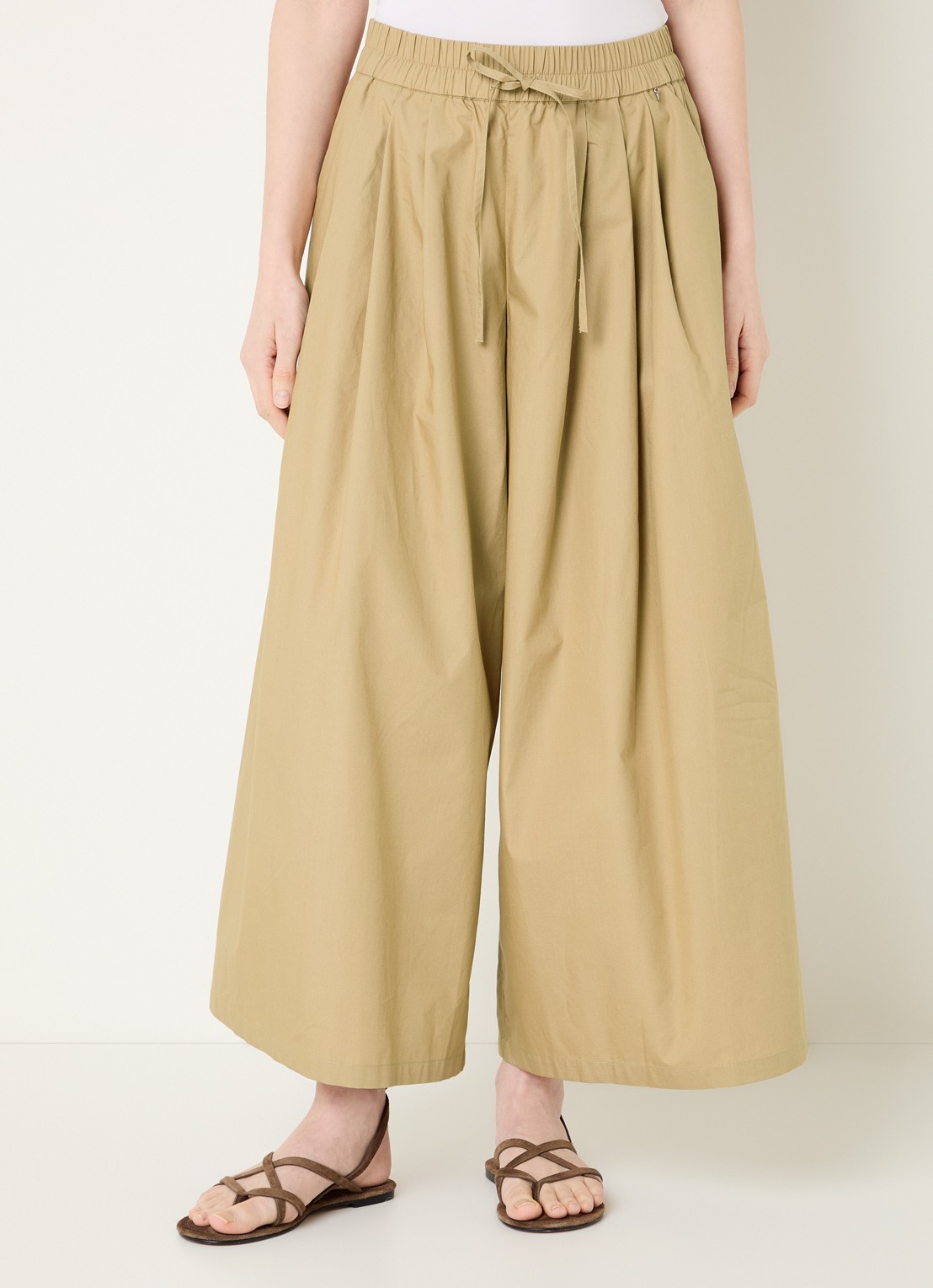 River Woods Poplin mid waist wide fit palazzo broek met steekzakken - detail 2 mosterd