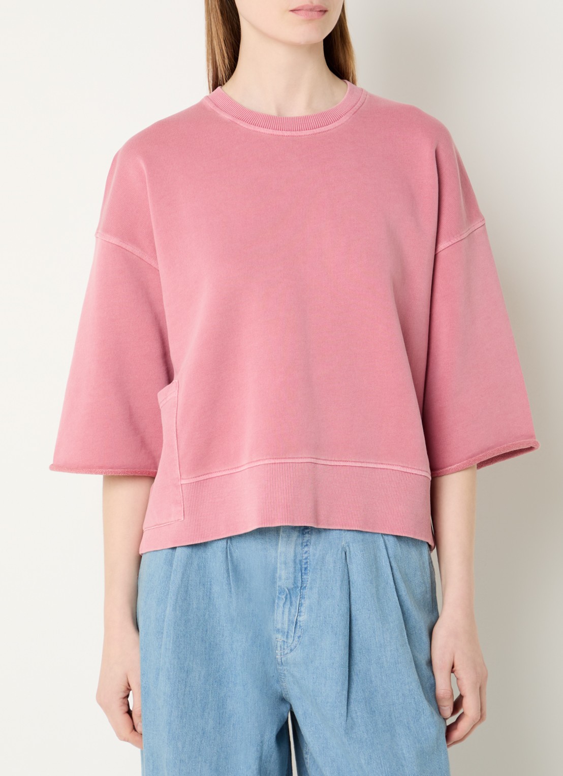 River Woods Sweater met opgestikte zak - detail 2 cranberryrood