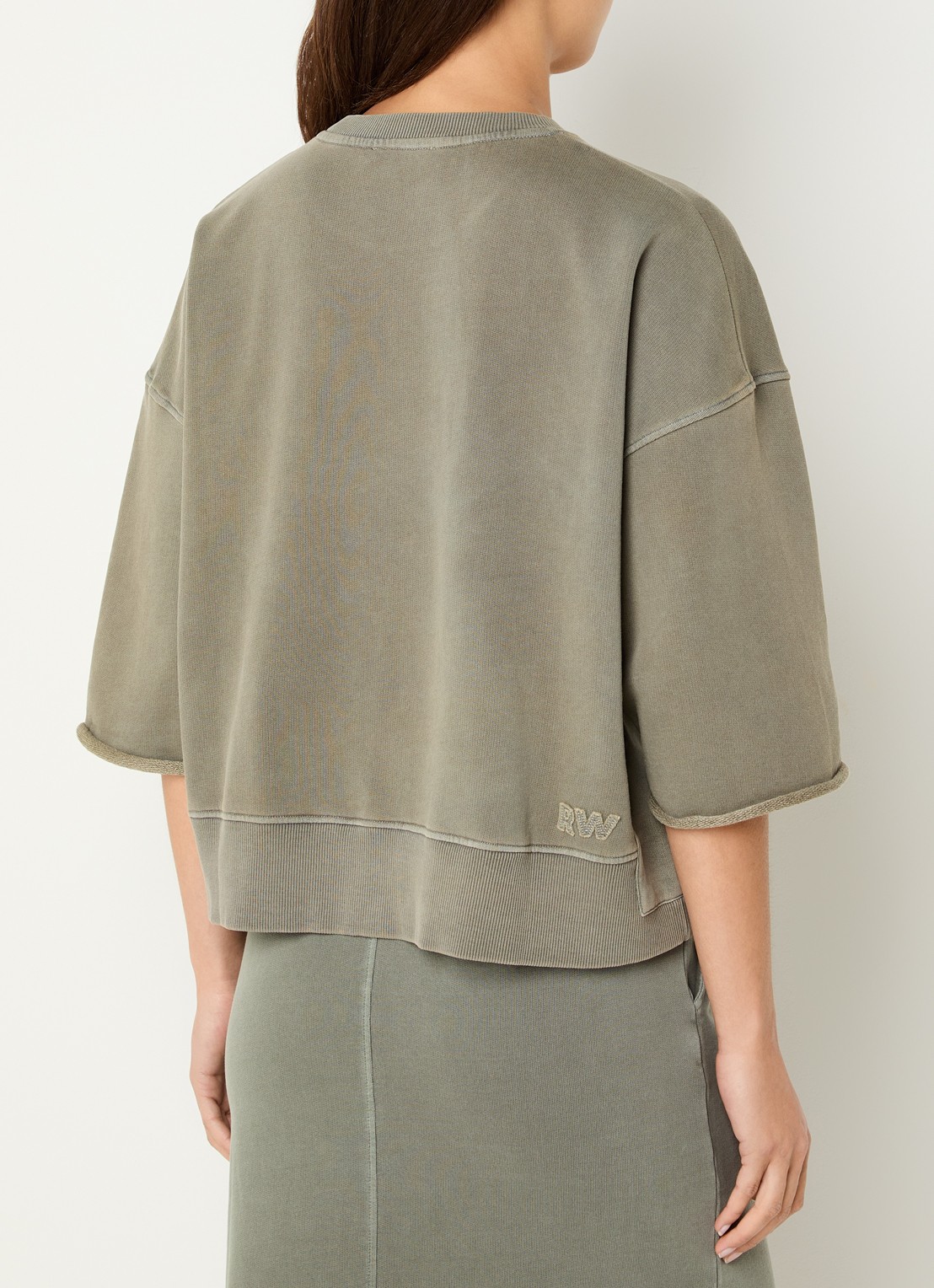 River Woods Sweater met opgestikte zak - achterkant 2 olijfgroen