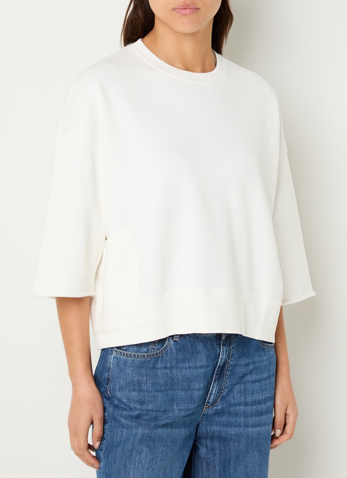 River Woods Sweater met opgestikte zak - detail 4 gebroken wit