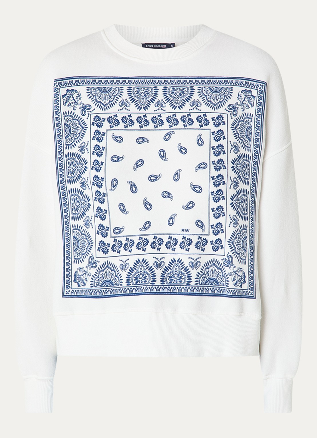 River Woods Sweater met paisley dessin - voorkant 2 gebroken wit