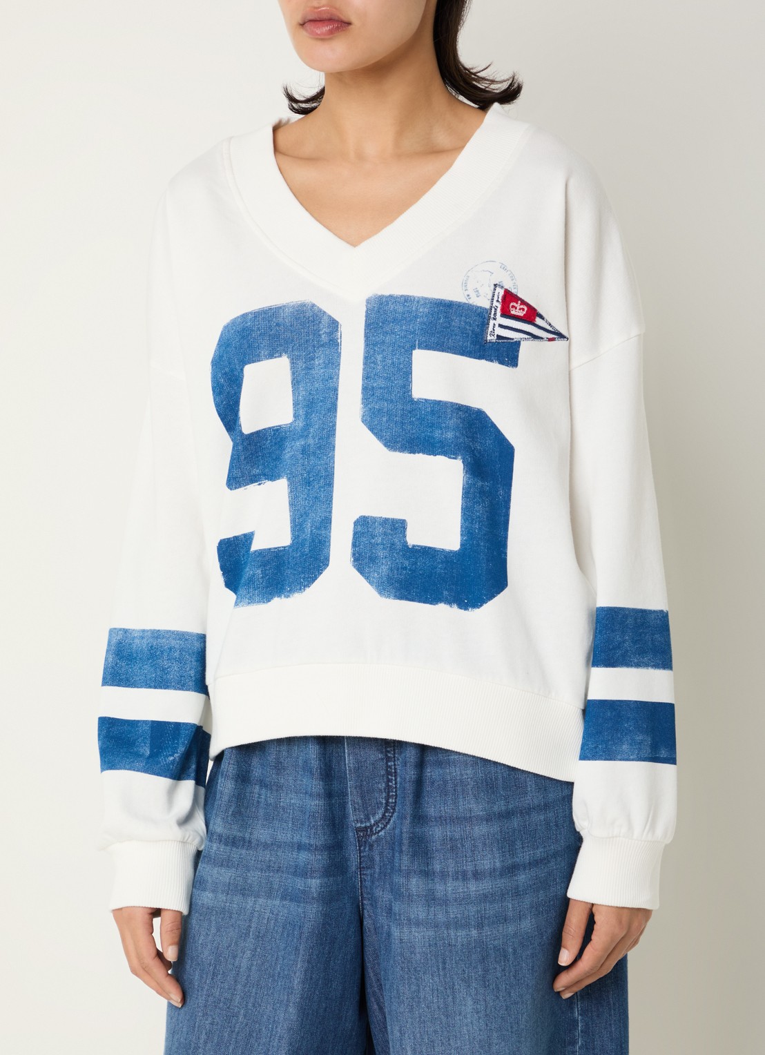 River Woods Sweater met print en V-hals - detail 2 wit