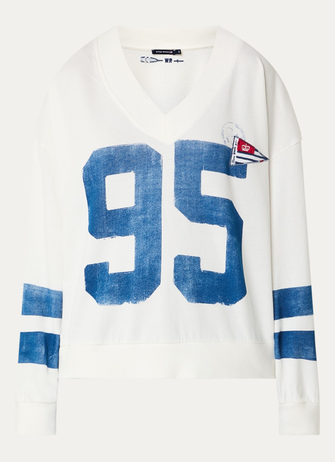 River Woods Sweater met print en V-hals - voorkant 3 wit
