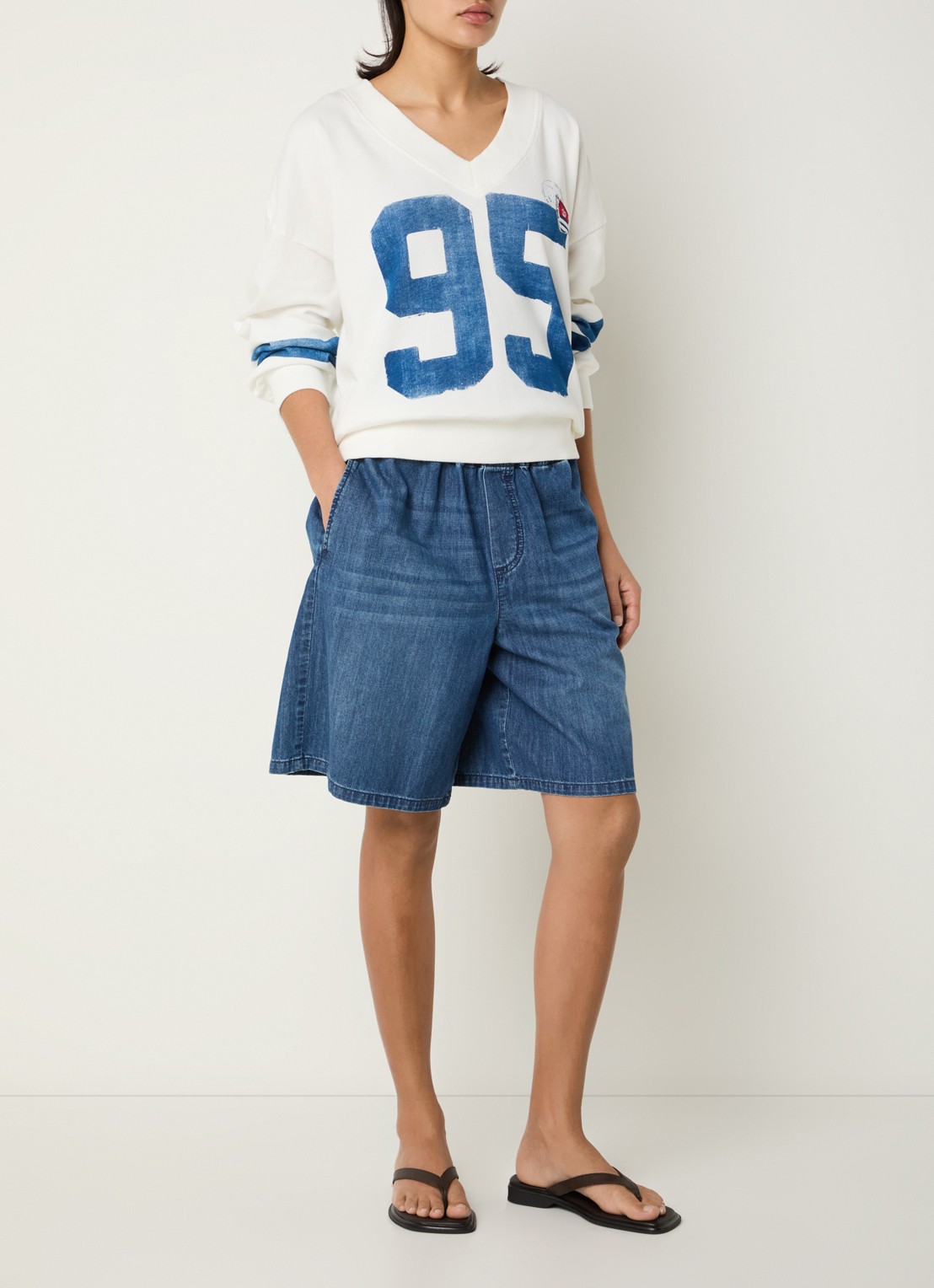 River Woods Sweater met print en V-hals - voorkant 4 wit