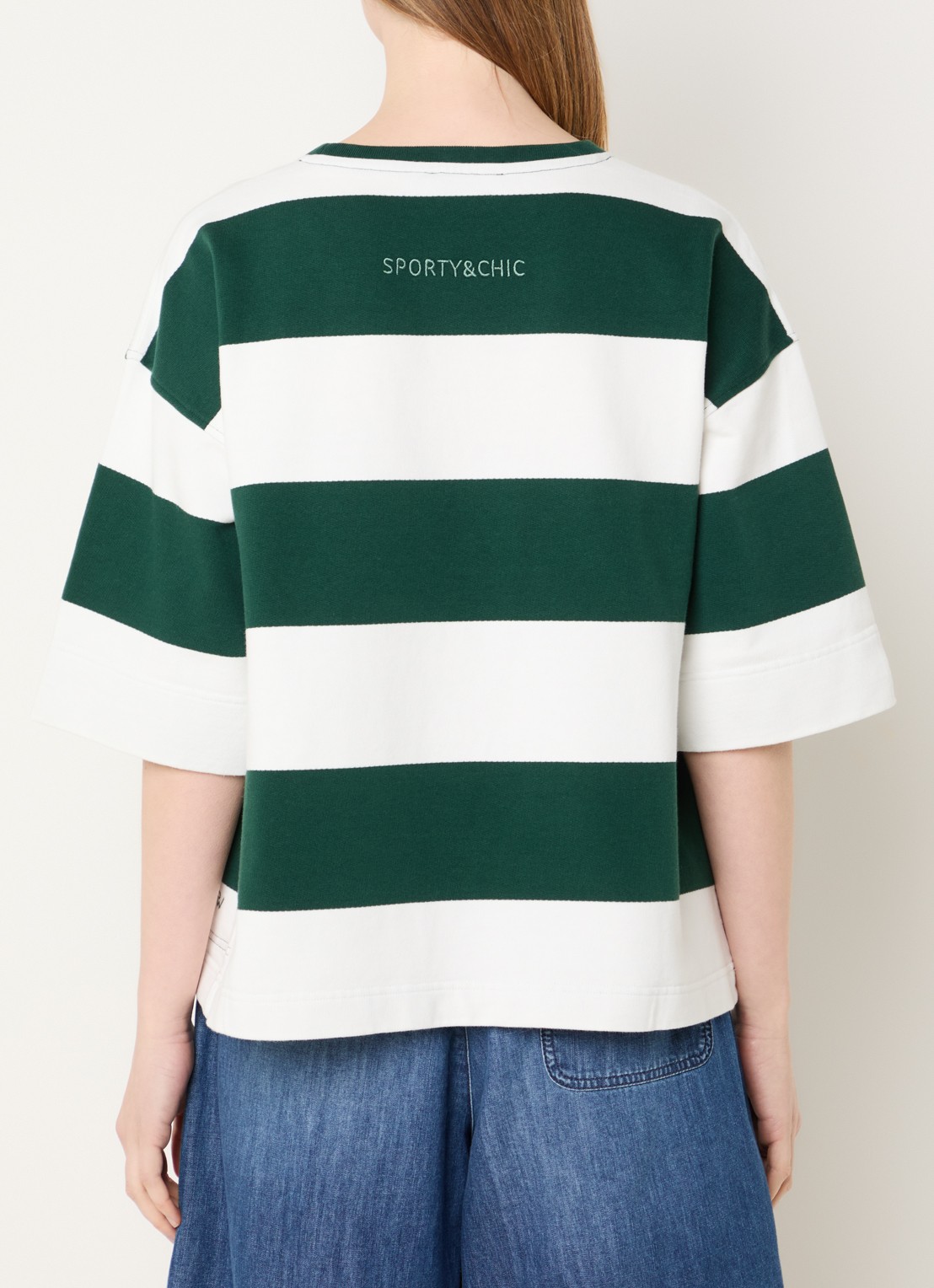 River Woods Sweater met streepprint - achterkant groen