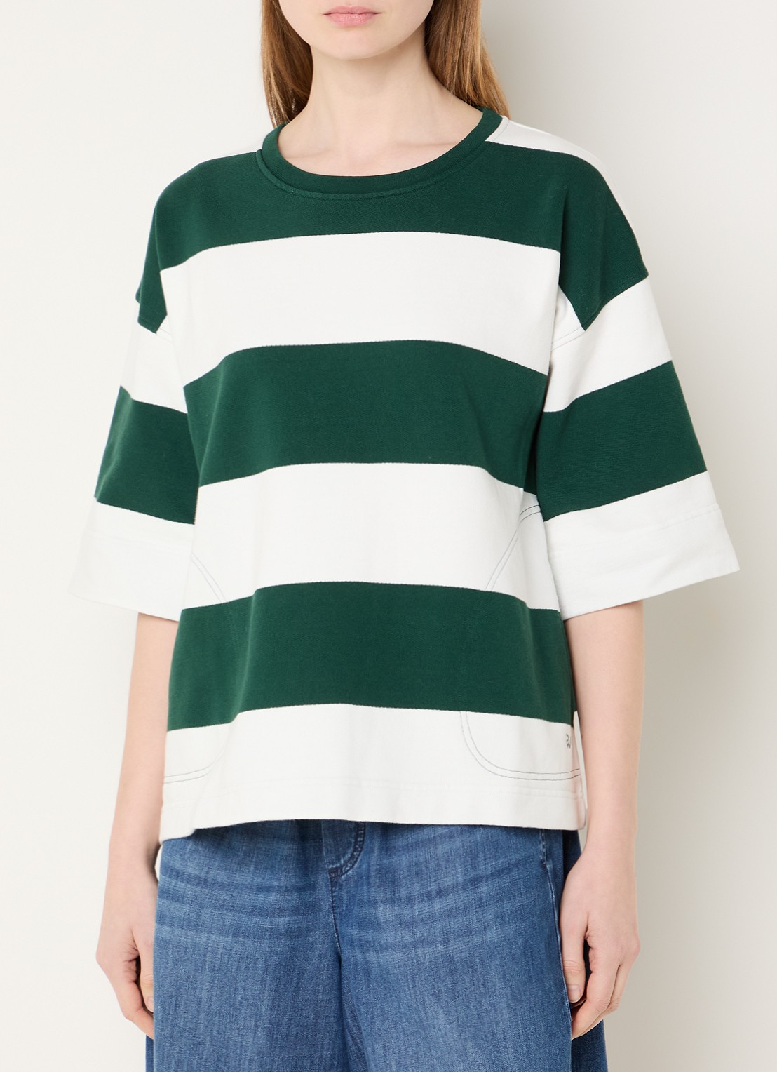 River Woods Sweater met streepprint - detail 4 groen