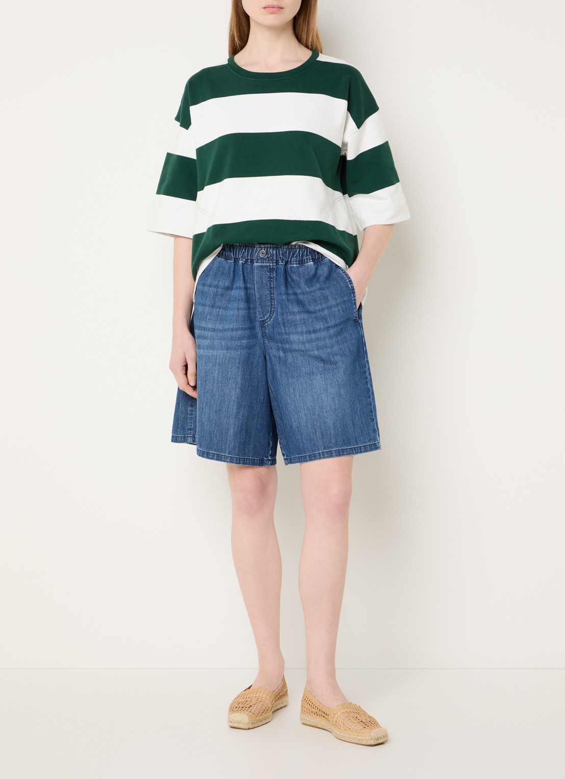 River Woods Sweater met streepprint - voorkant 3 groen