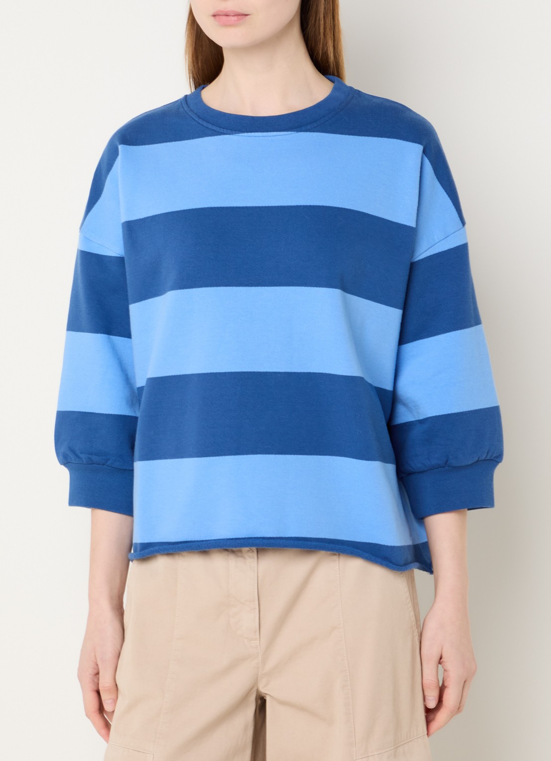 River Woods Sweater met streepprint - detail blauw