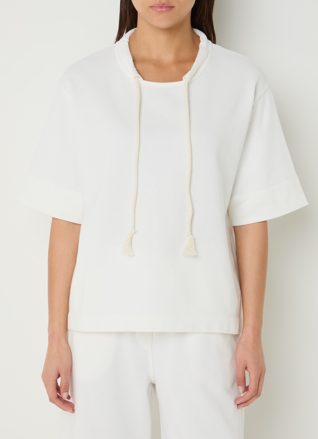 River Woods T-shirt met detail van fleece  - detail 2 wit