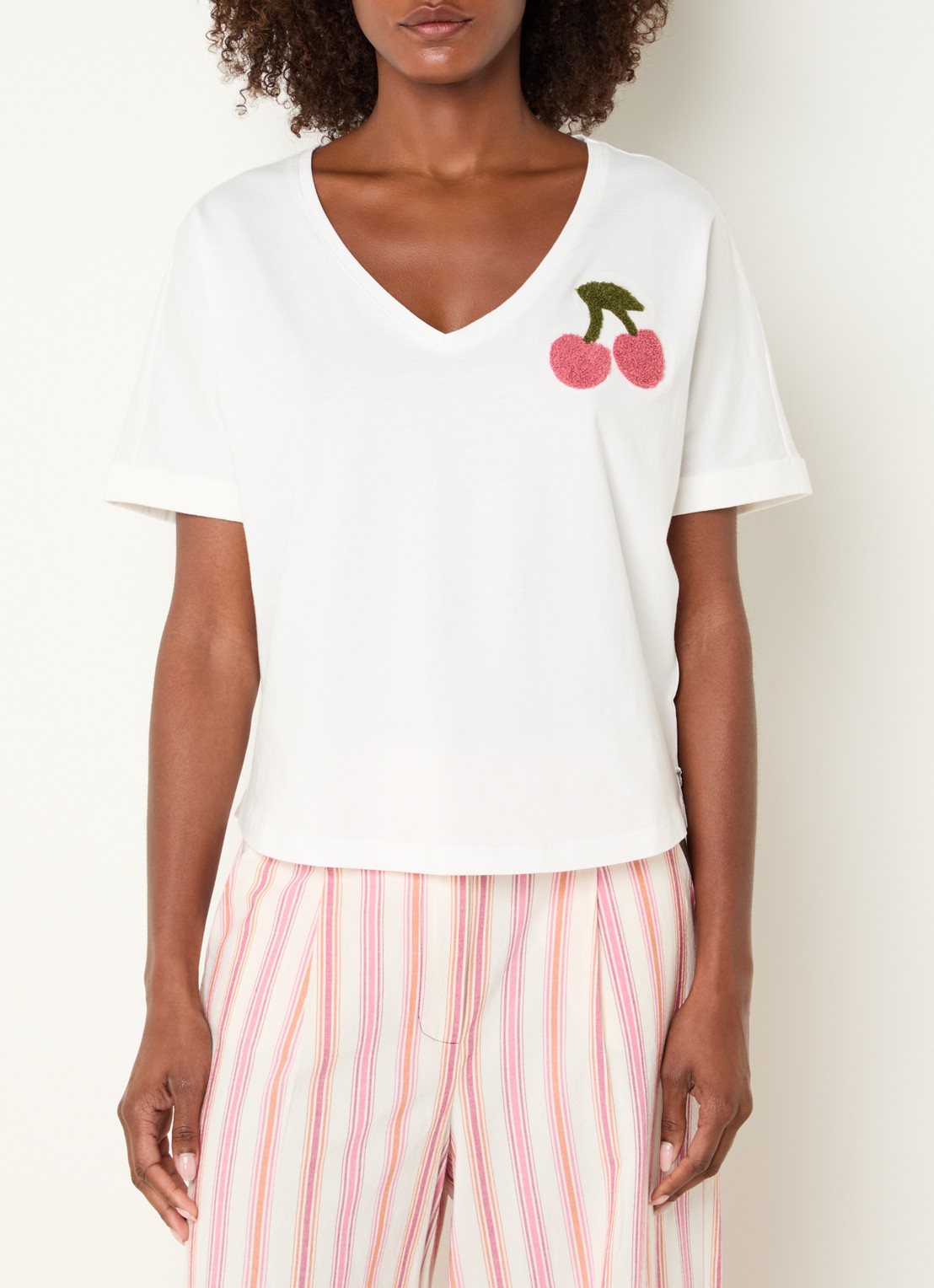 River Woods T-shirt met print en V-hals  - detail 4 wit