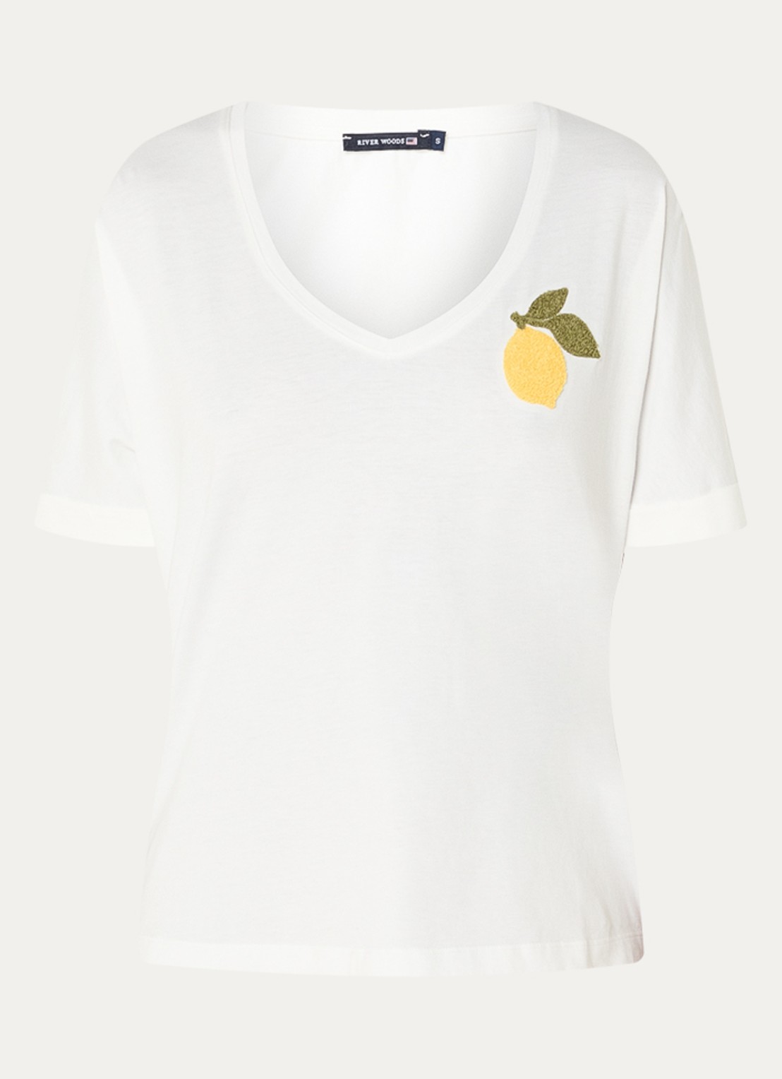 River Woods T-shirt met print en V-hals  - voorkant wit