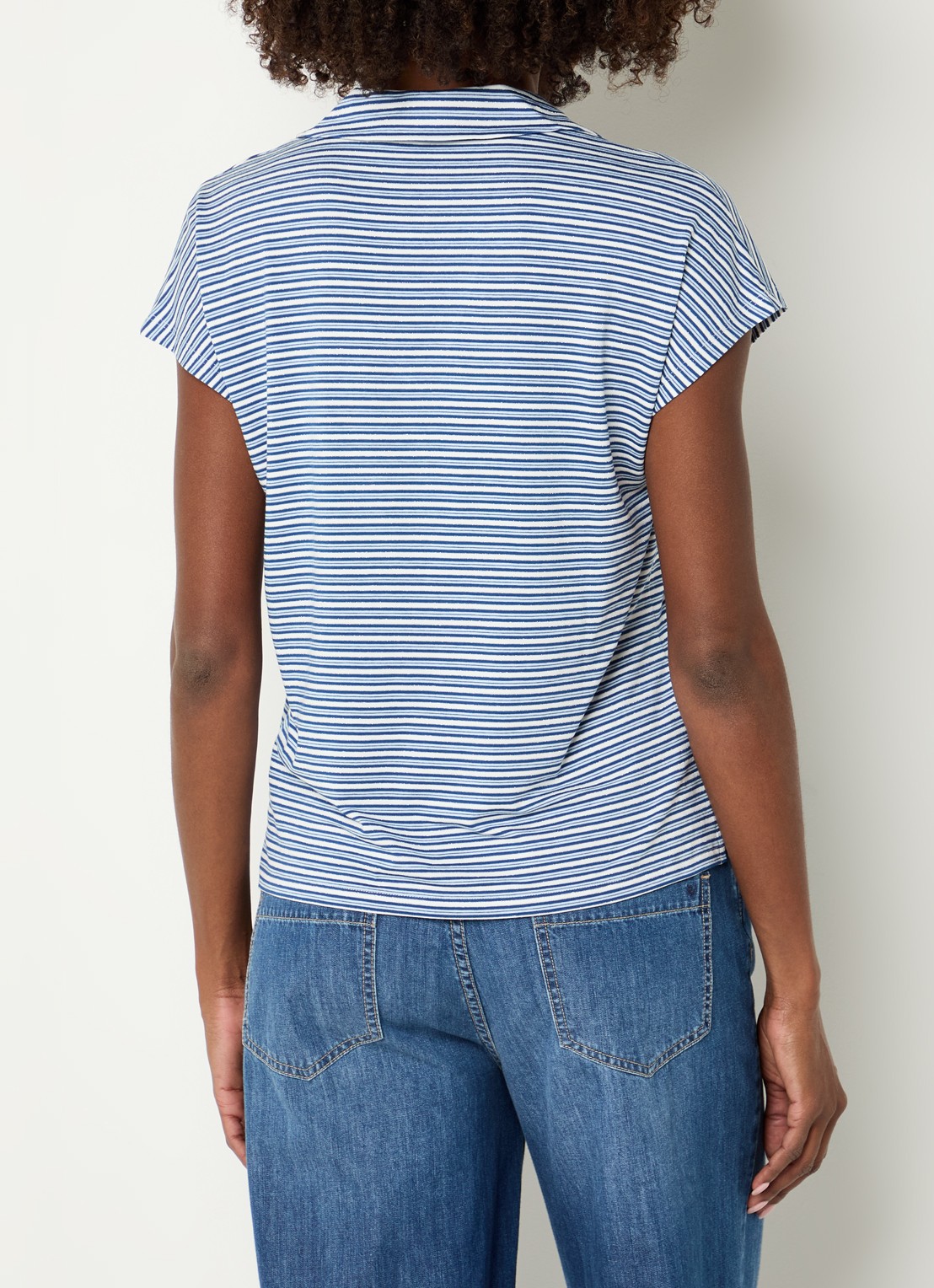 River Woods T-shirt met streepprint en kraag - achterkant indigo
