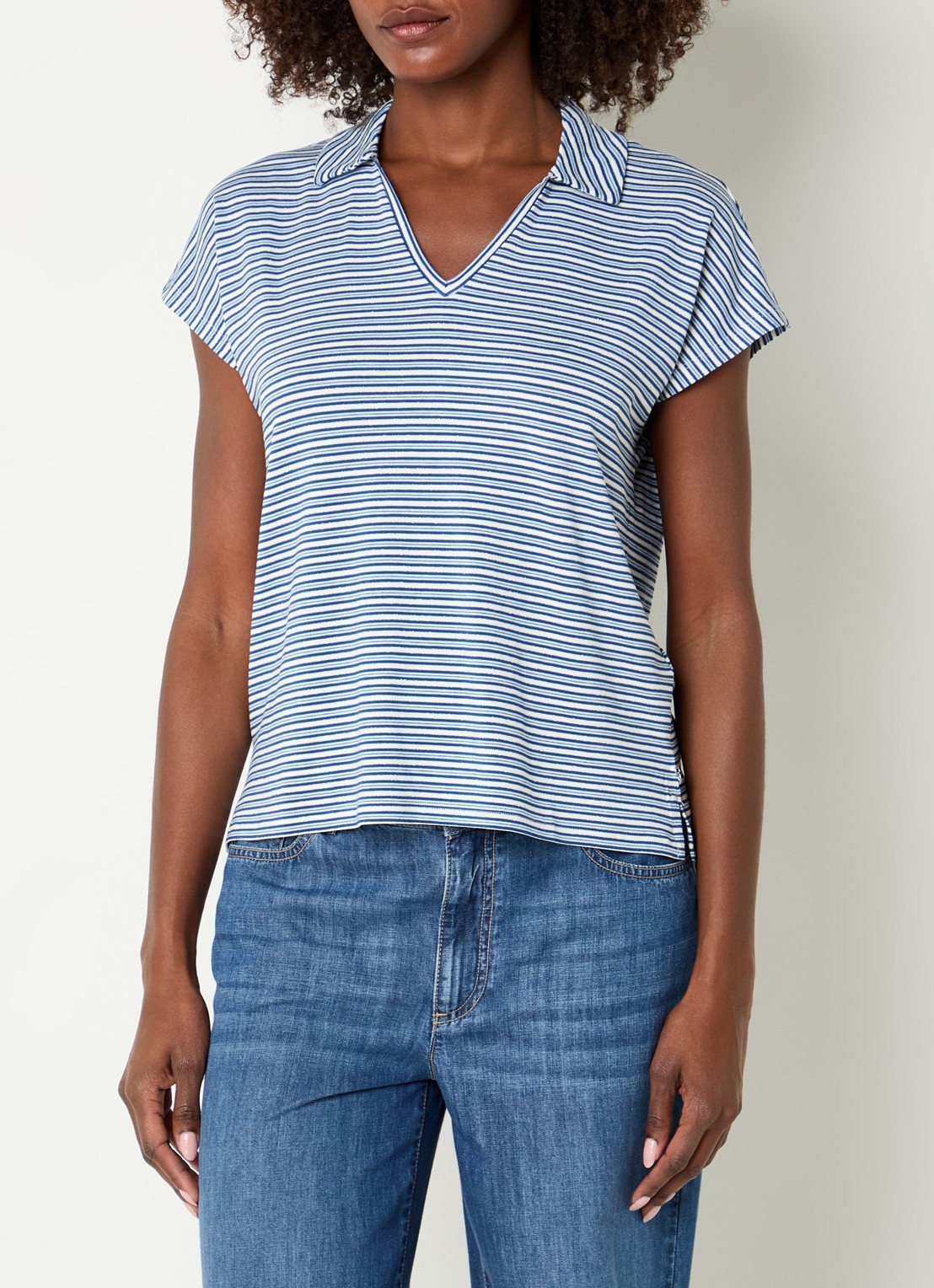 River Woods T-shirt met streepprint en kraag - detail 2 indigo