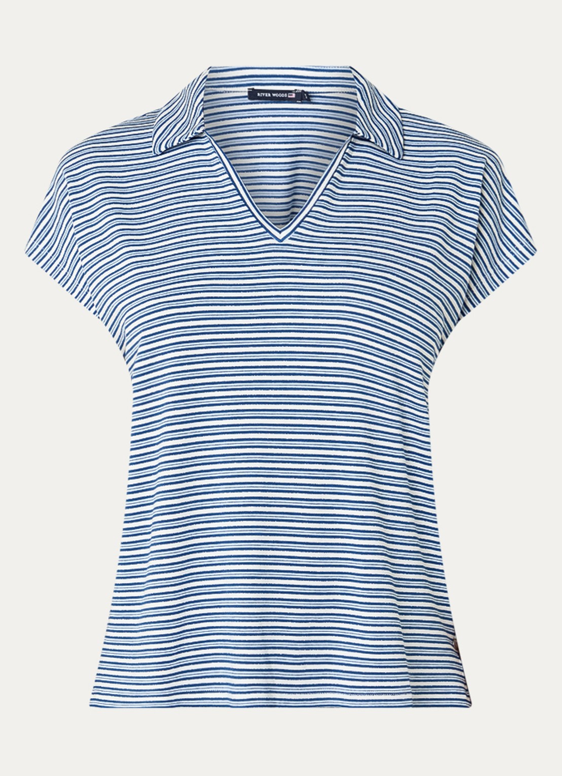 River Woods T-shirt met streepprint en kraag - voorkant 3 indigo