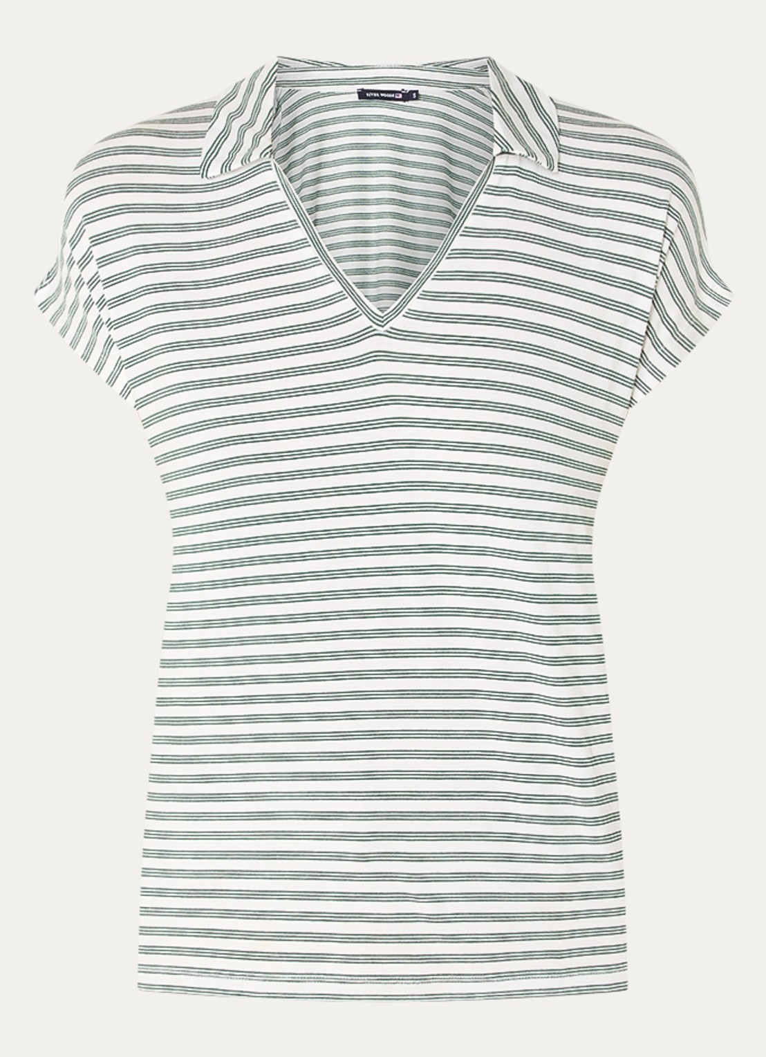 River Woods T-shirt met streepprint en kraag - voorkant groen