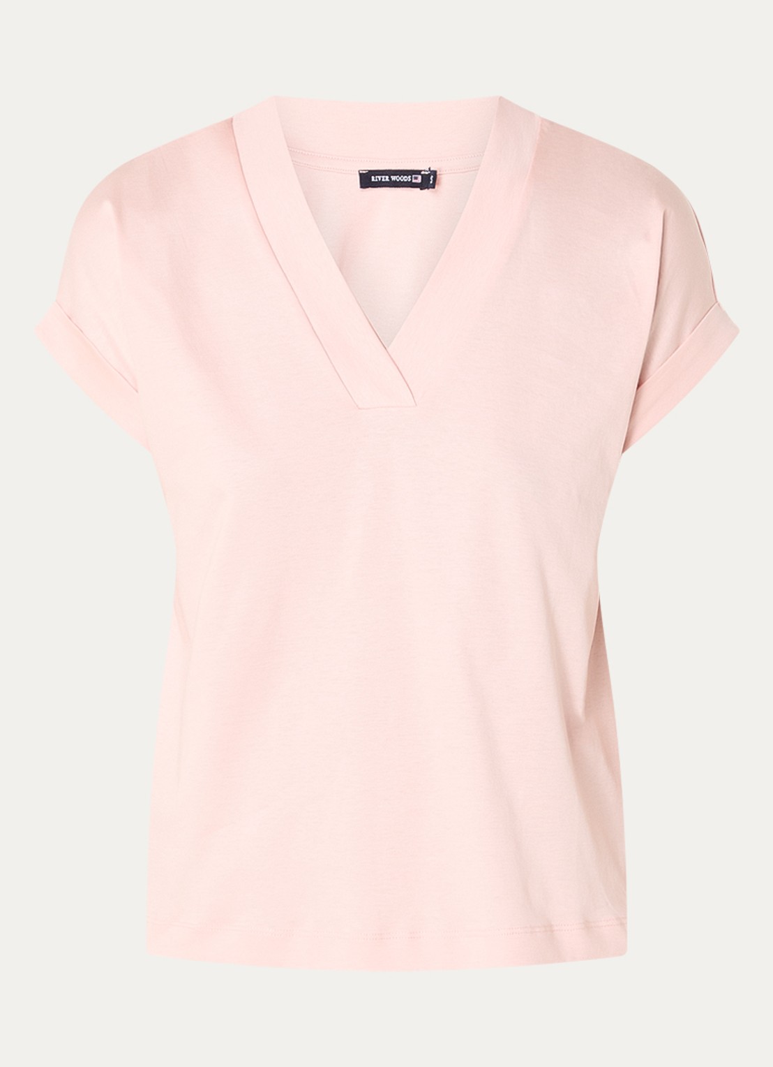 River Woods T-shirt met V-hals - voorkant zalmroze