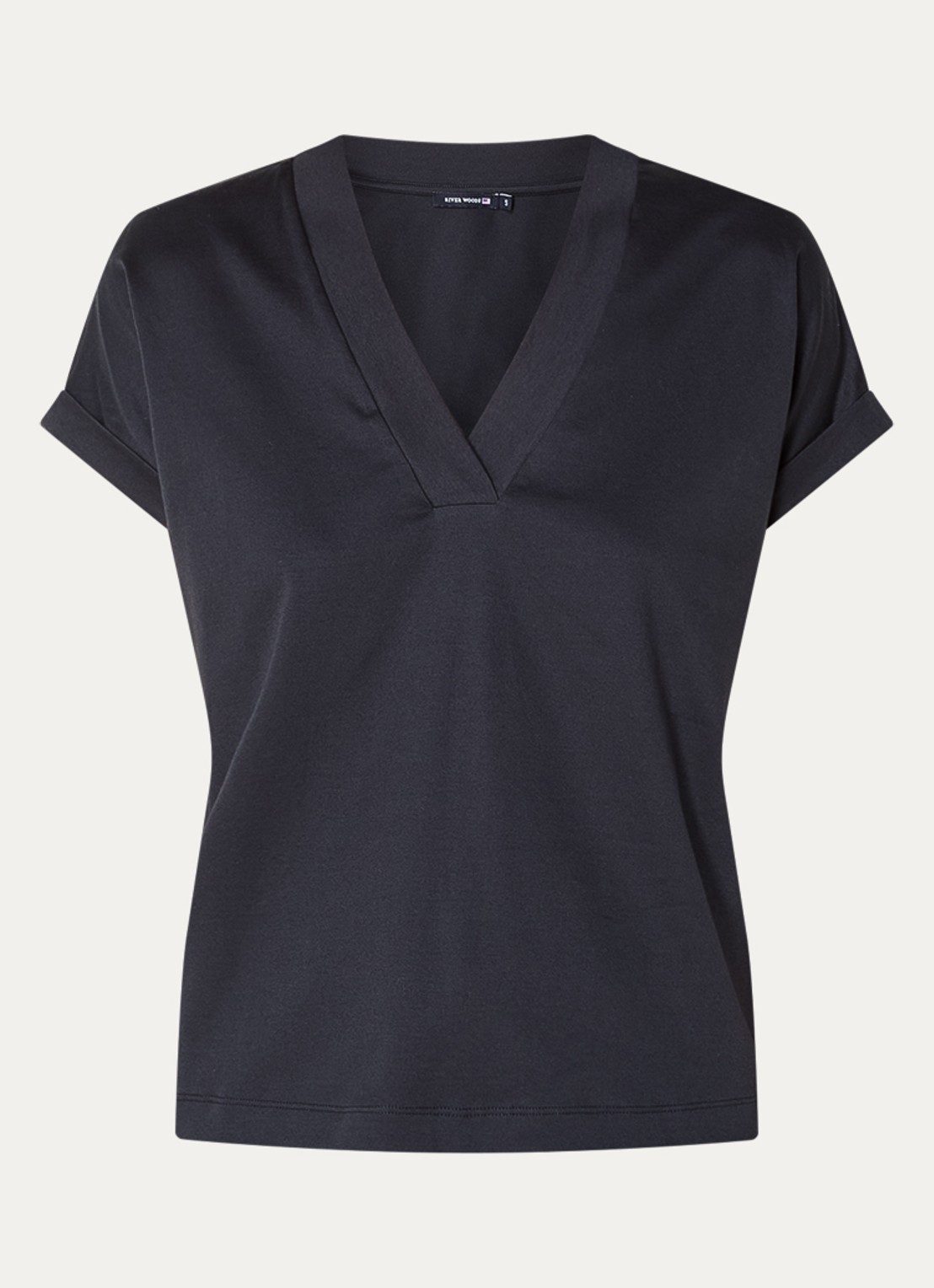 River Woods T-shirt met V-hals - voorkant 2 donkerblauw