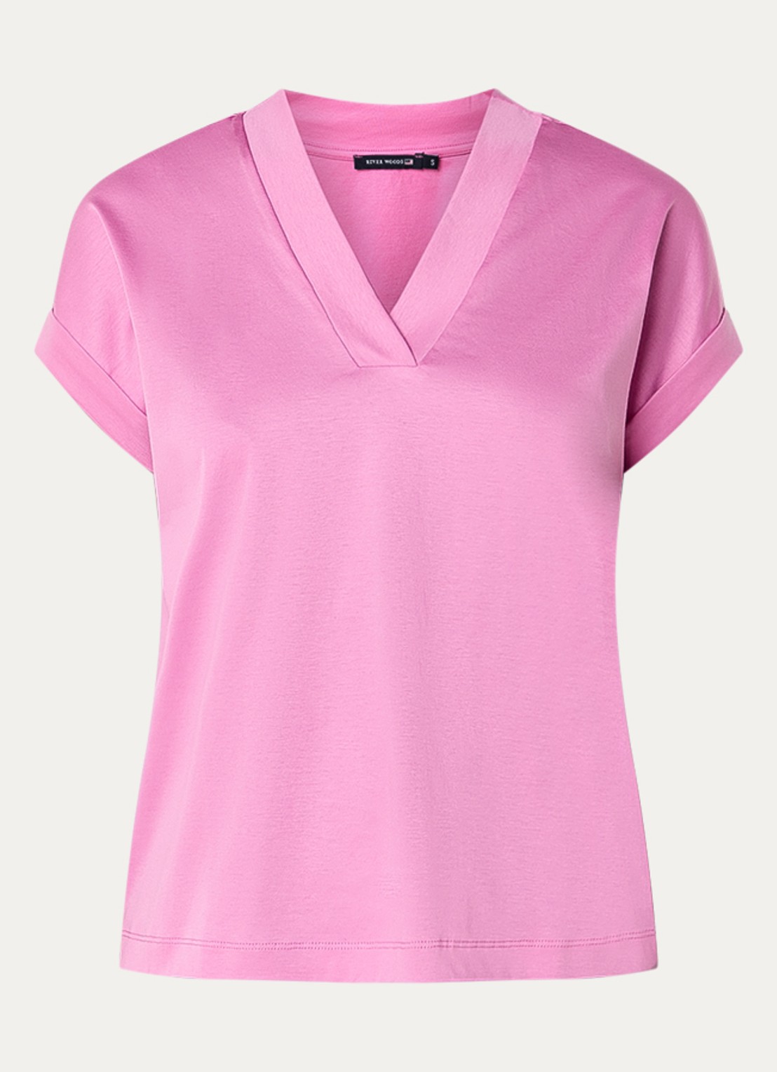 River Woods T-shirt met V-hals - voorkant 2 roze