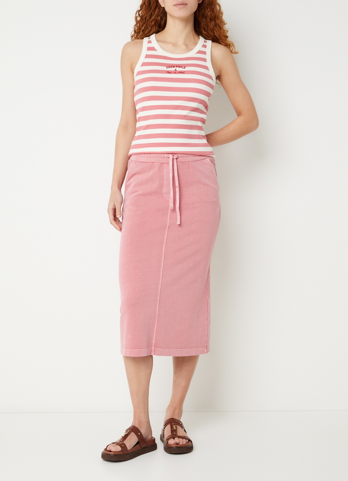 River Woods Tanktop met streepprint en borduring - voorkant 3 roze