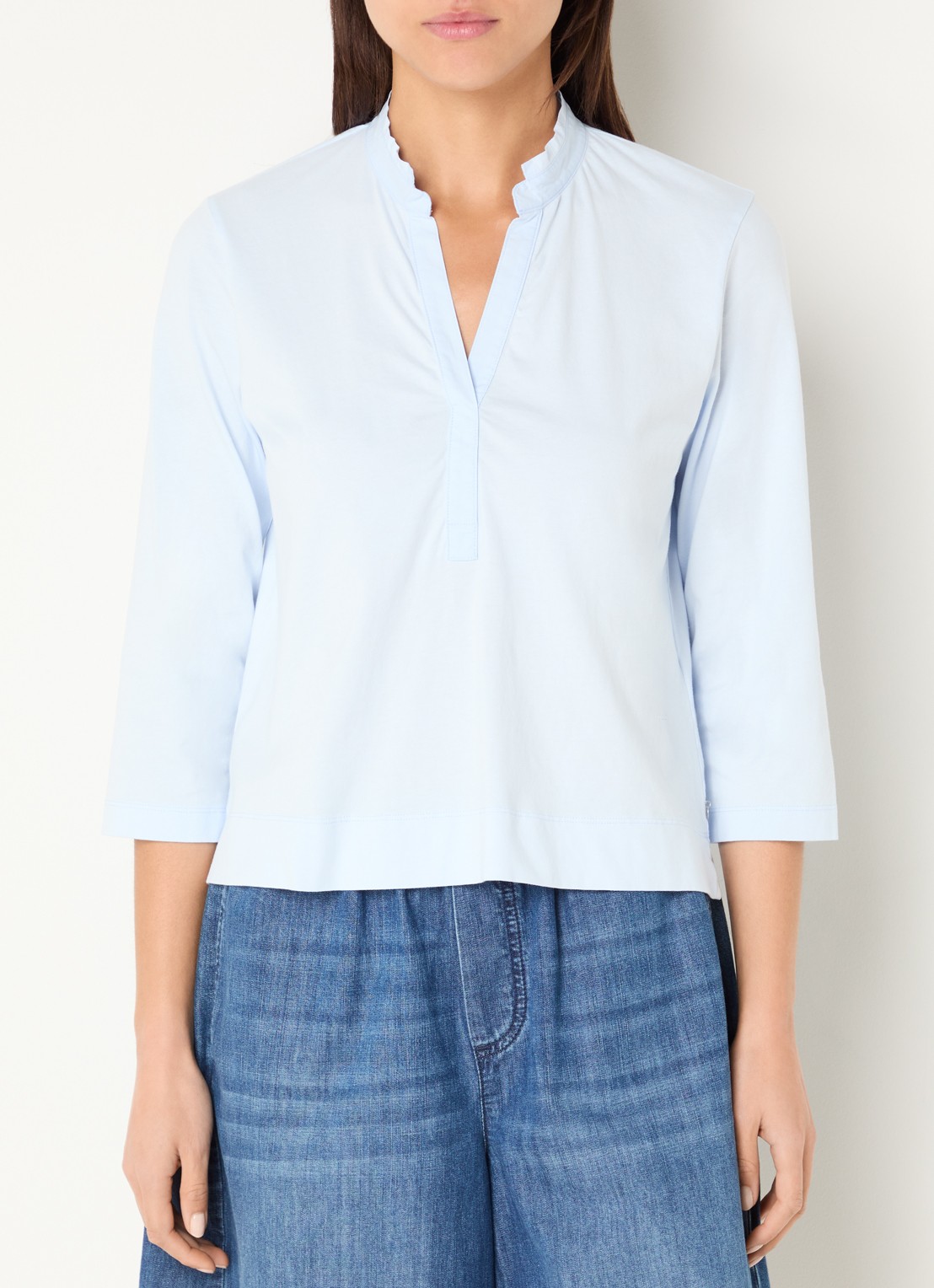 River Woods Top met V-hals - detail lichtblauw