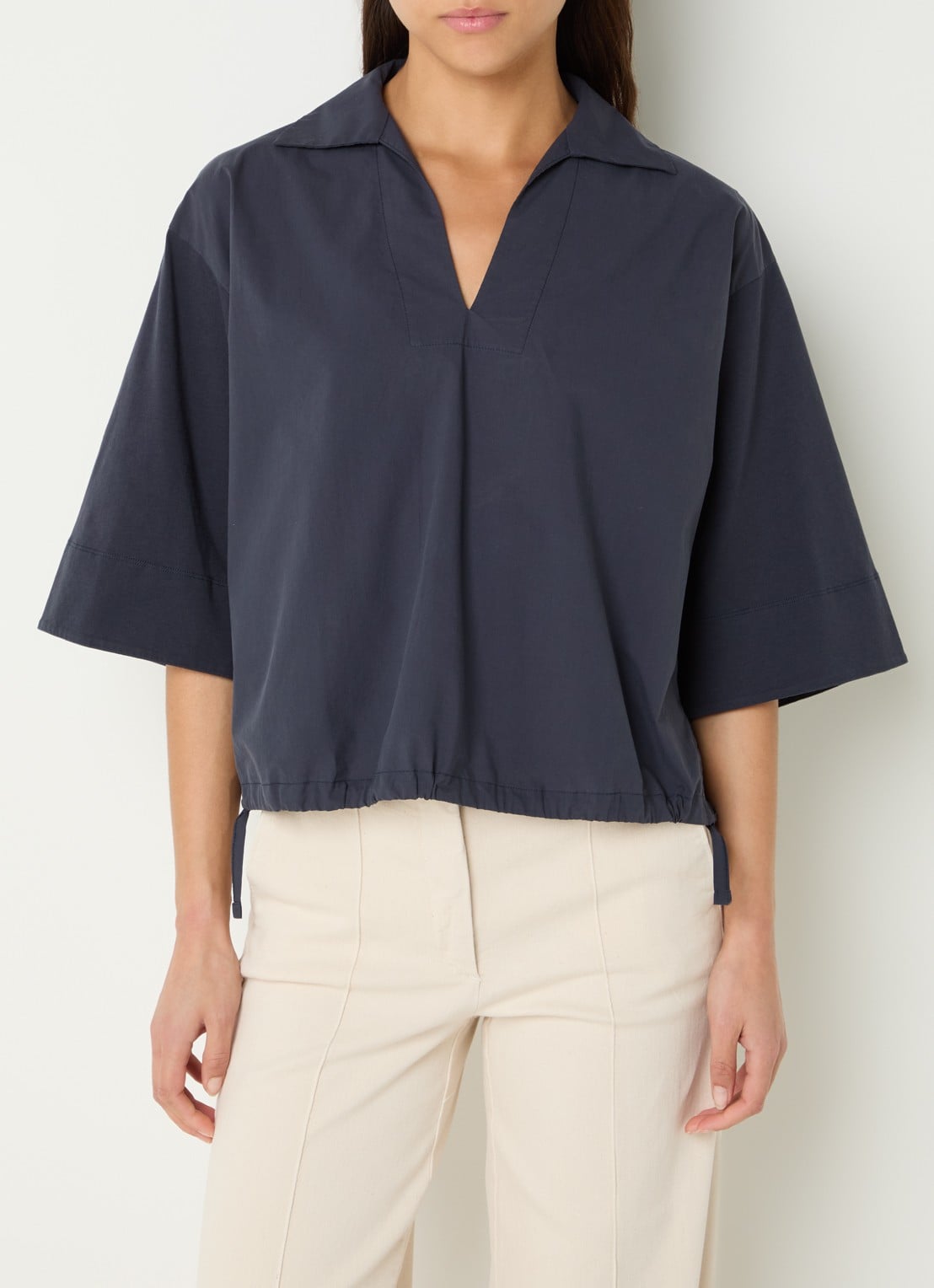 River Woods Top met V-hals - detail 4 donkerblauw