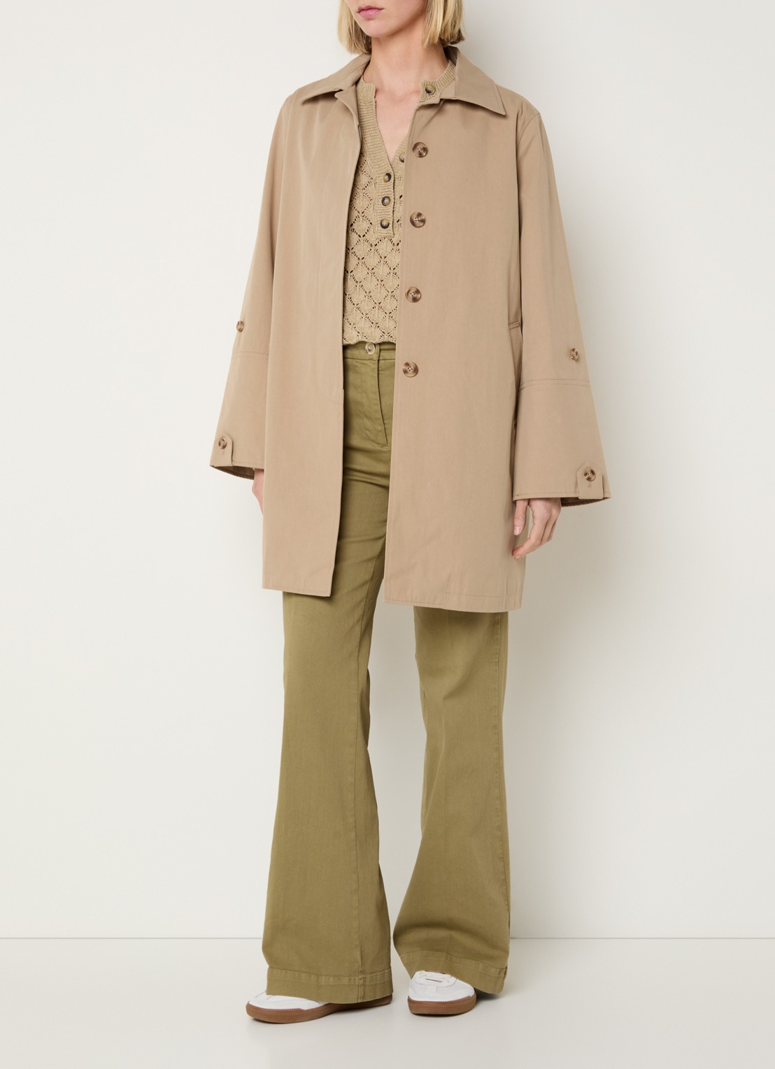 River Woods Trenchcoat met steekzakken - voorkant 4 khaki