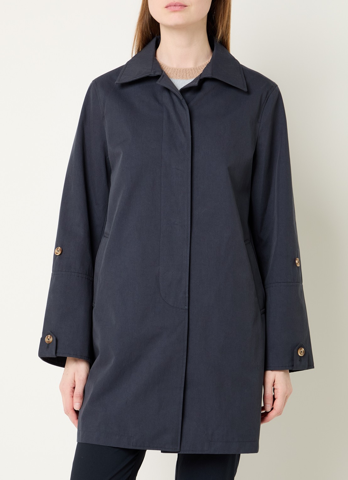 River Woods Trenchcoat met steekzakken - detail 2 donkerblauw