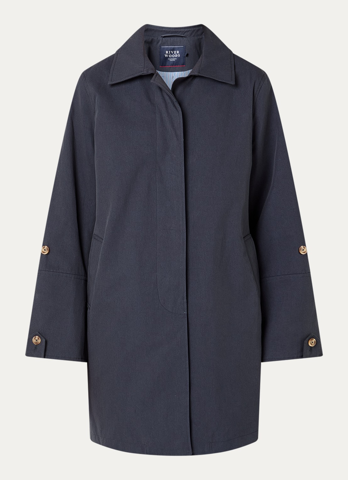 River Woods Trenchcoat met steekzakken - voorkant 3 donkerblauw