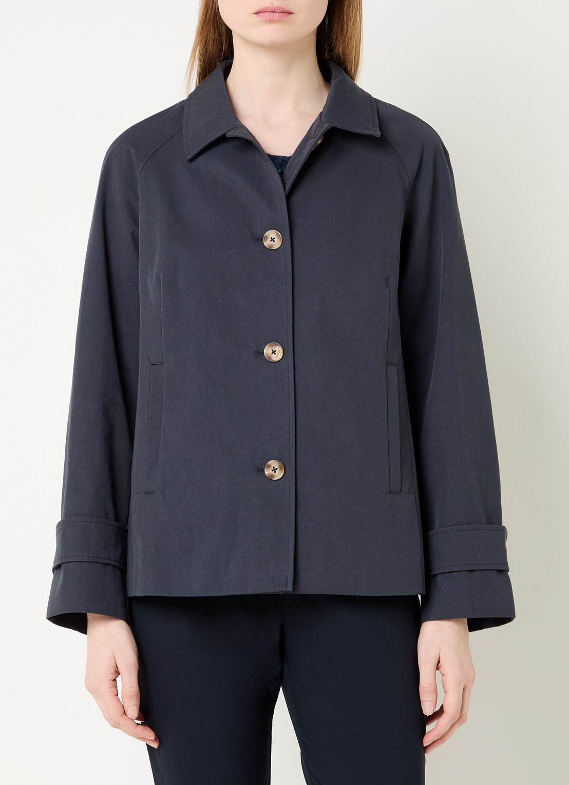 River Woods Trenchcoat met steekzakken - detail 4 donkerblauw