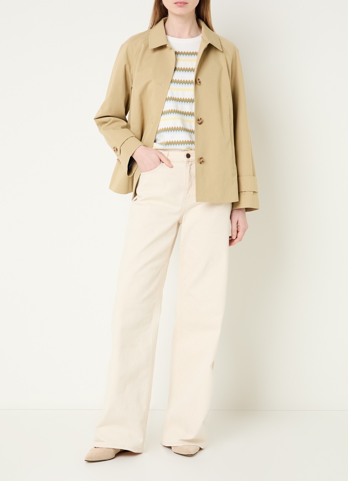 River Woods Trenchcoat met steekzakken - voorkant 4 khaki