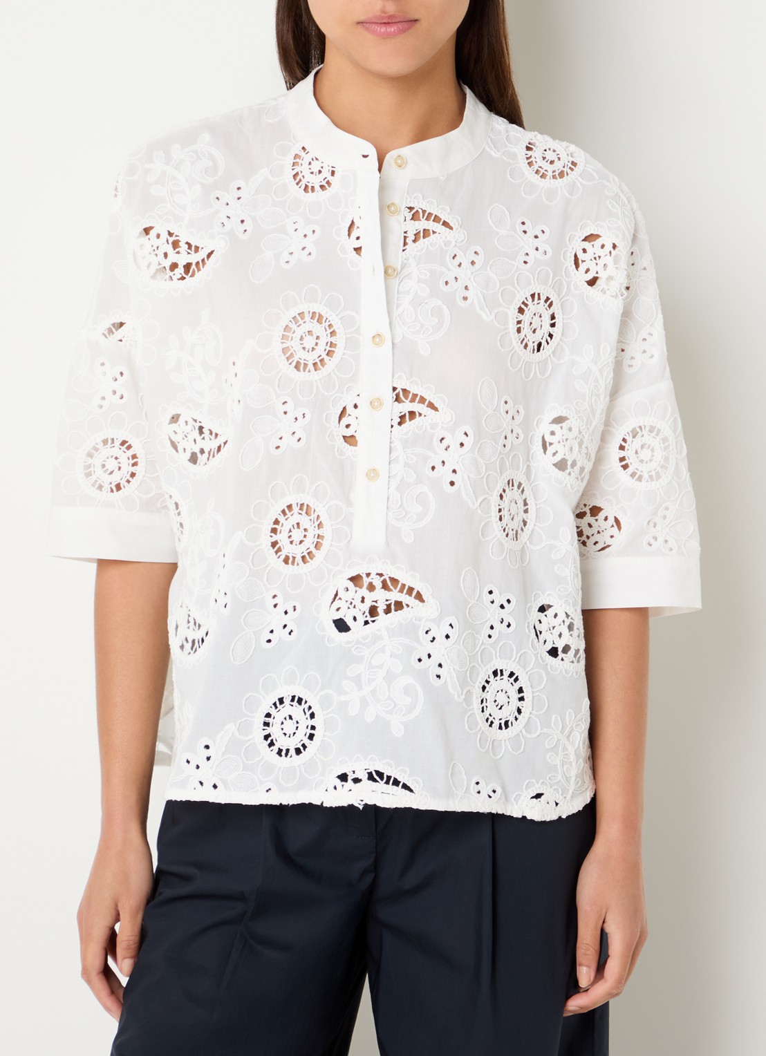 River Woods Tuniek met broderie - detail wit