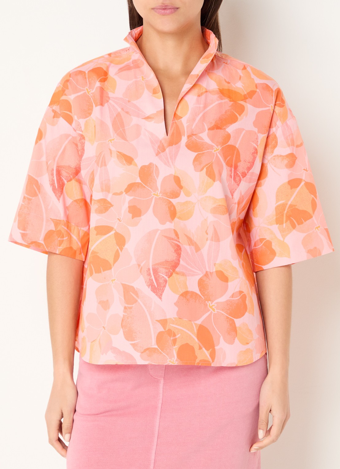 River Woods Tuniek met V-hals en bloemenprint - detail lichtroze