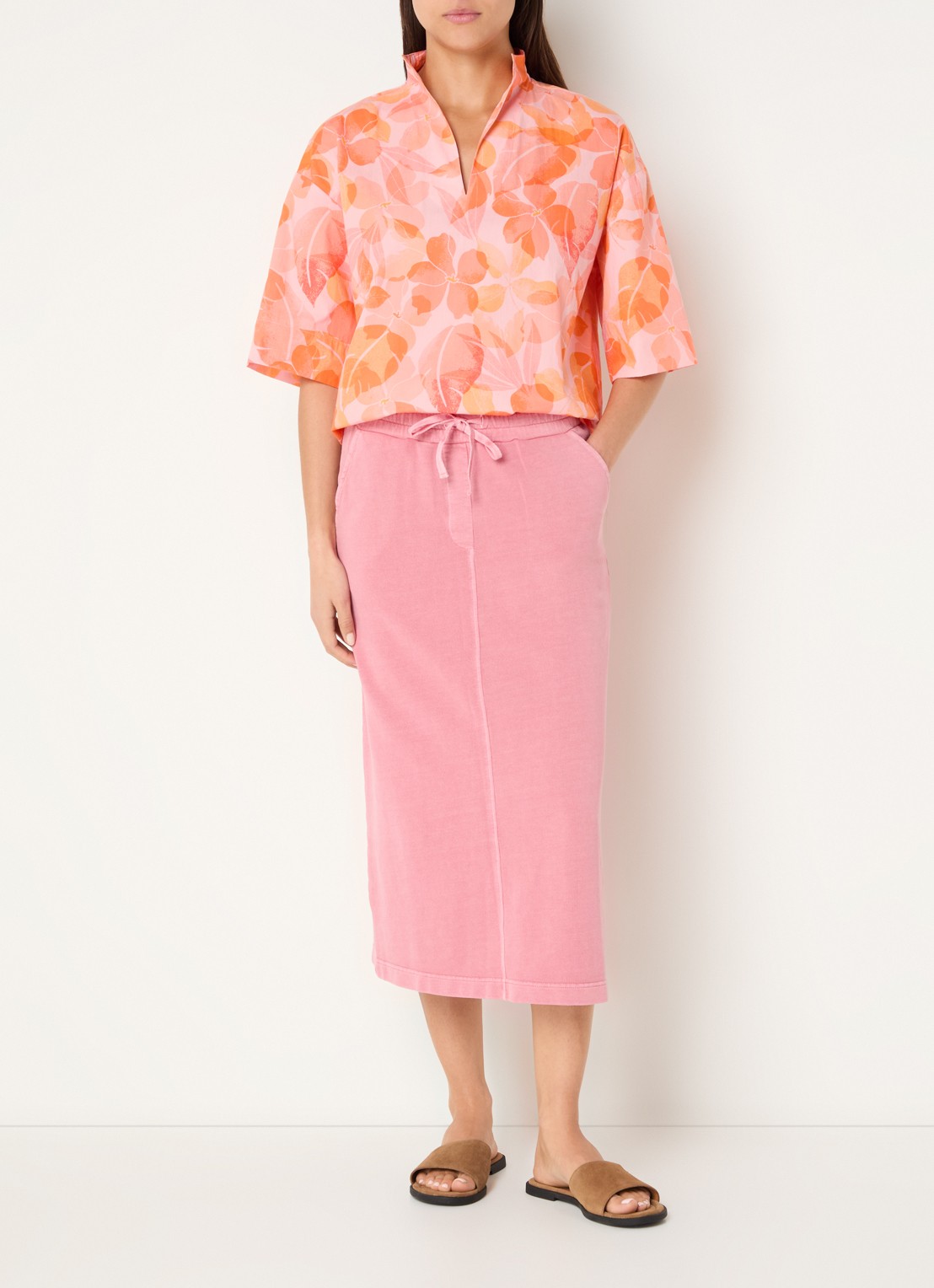 River Woods Tuniek met V-hals en bloemenprint - voorkant 3 lichtroze