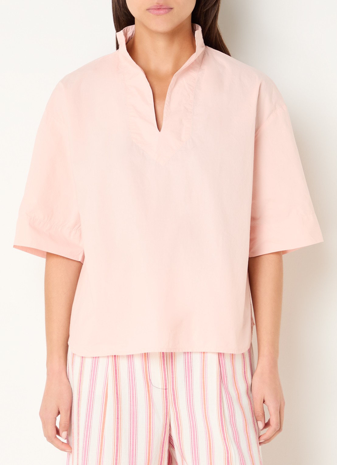 River Woods Tuniek met V-hals en opstaande kraag - detail 4 zalmroze