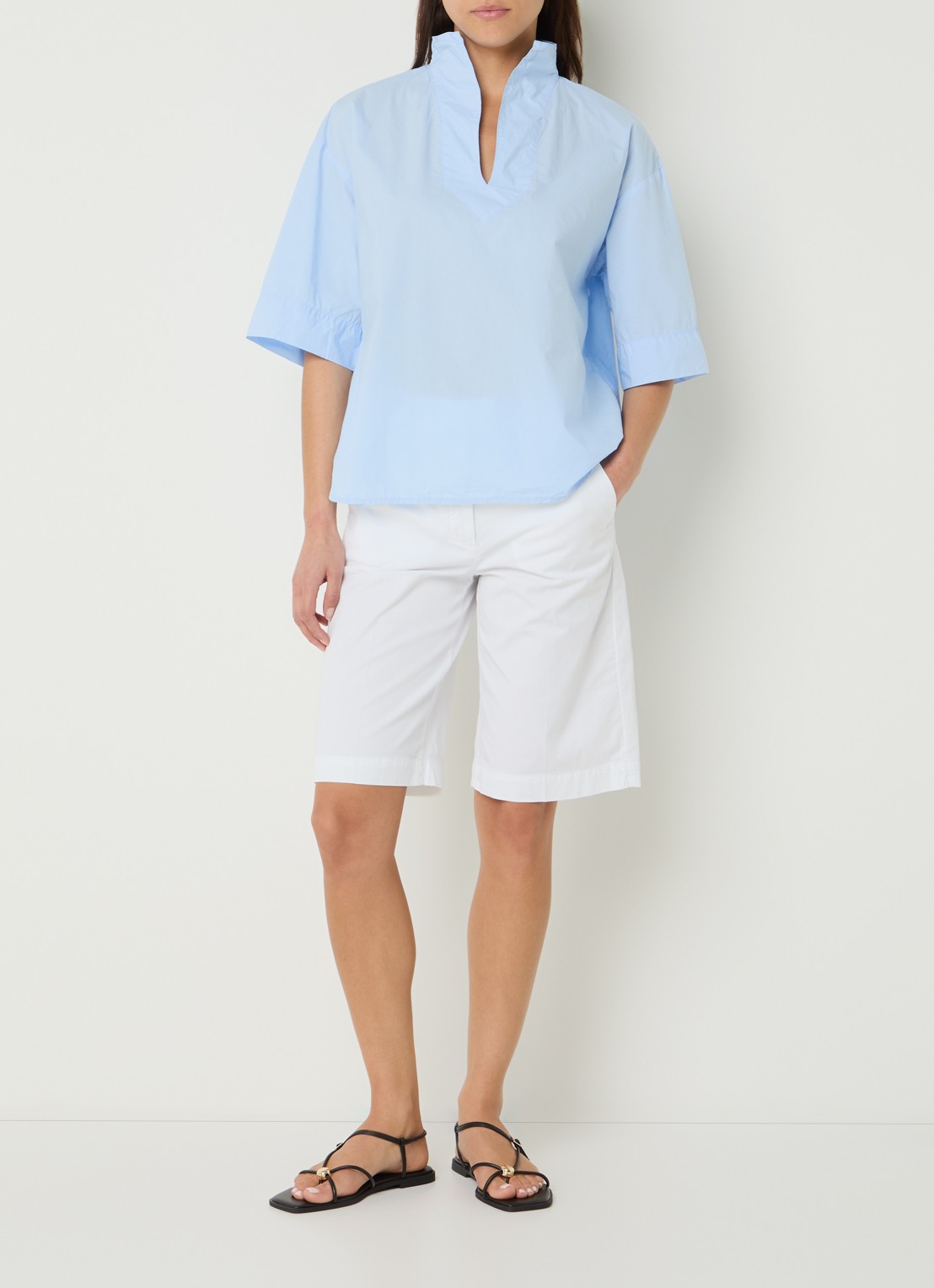 River Woods Tuniek met V-hals en opstaande kraag - voorkant 4 blauw