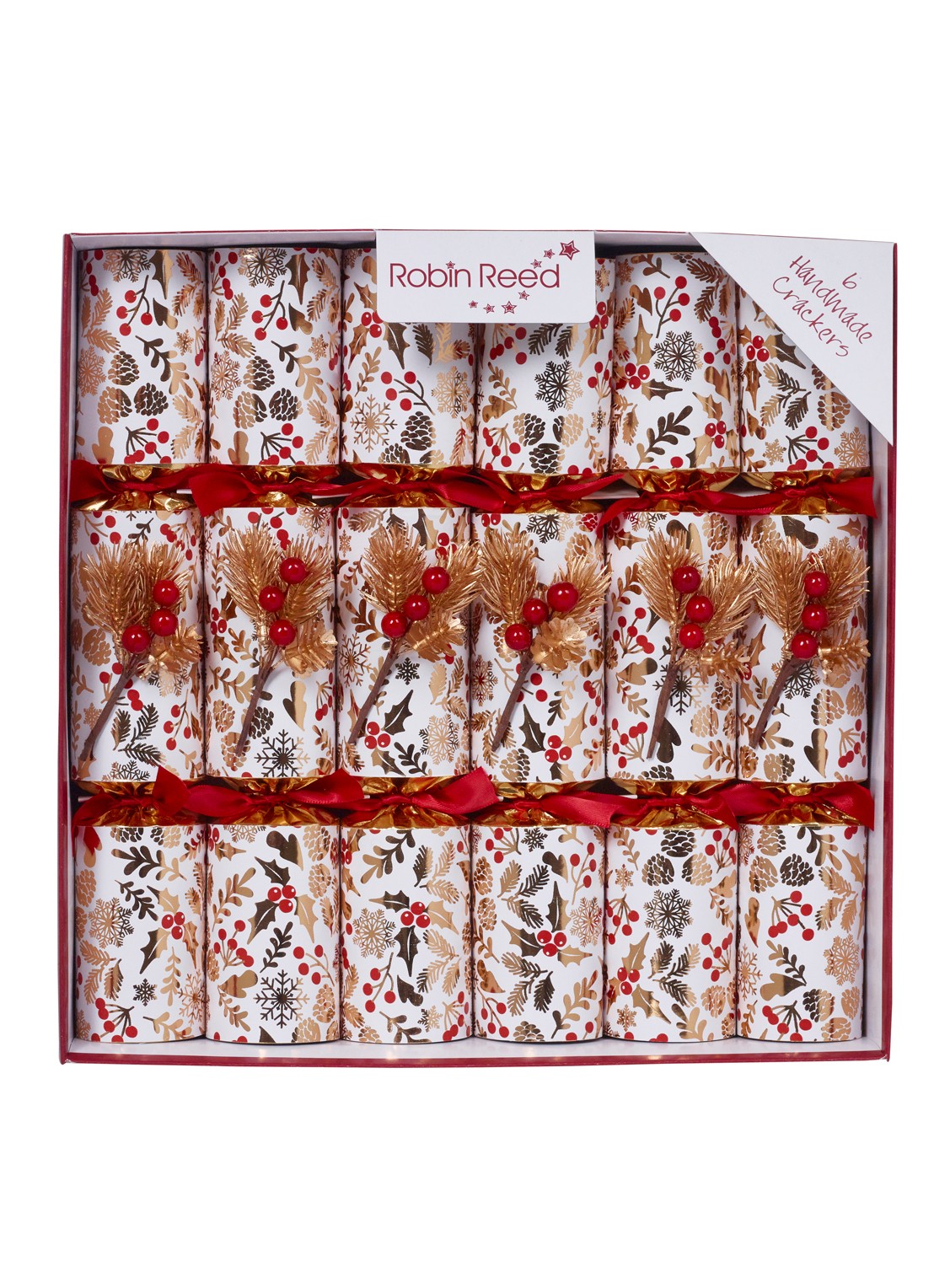 Robin Reed Berry kerstcracker set van 6 - voorkant wit