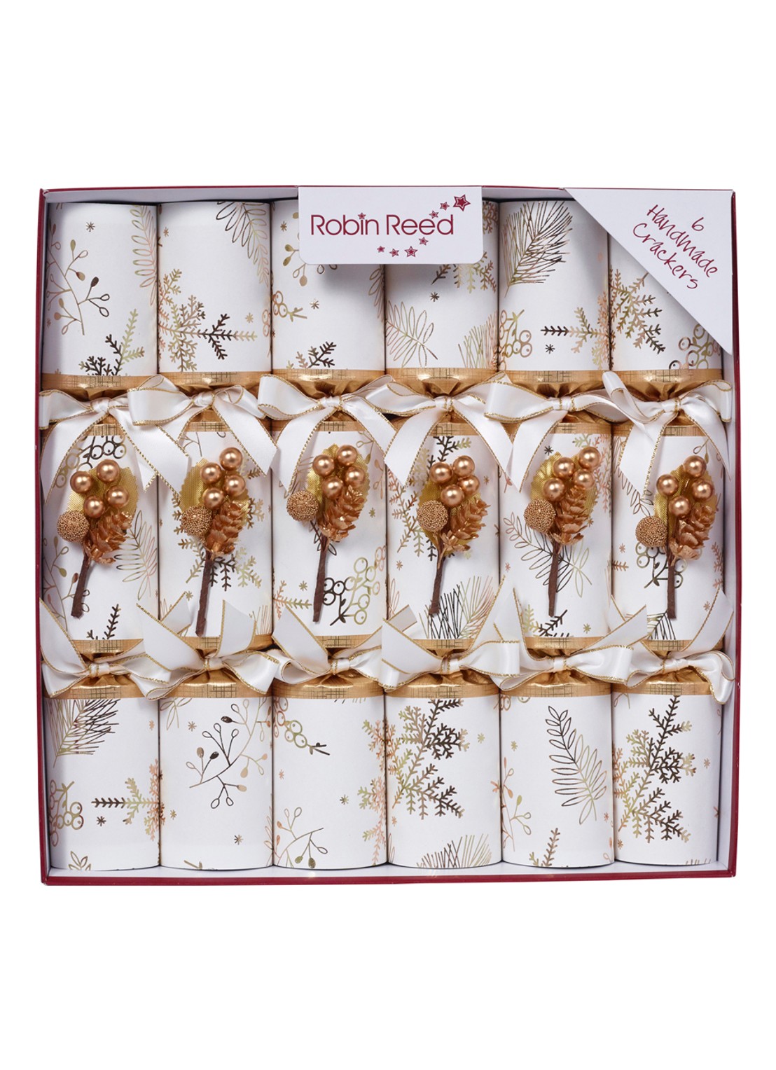 Robin Reed Carol kerstcracker set van 6 - voorkant wit